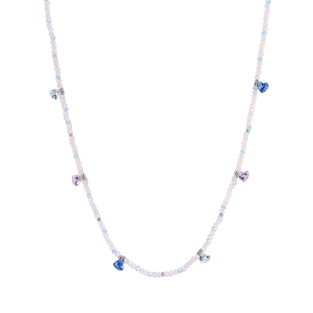 COLLANA DONNA IN ACCIAIO PIETRE ROSA E CRISTALLI MULTICOLOR
