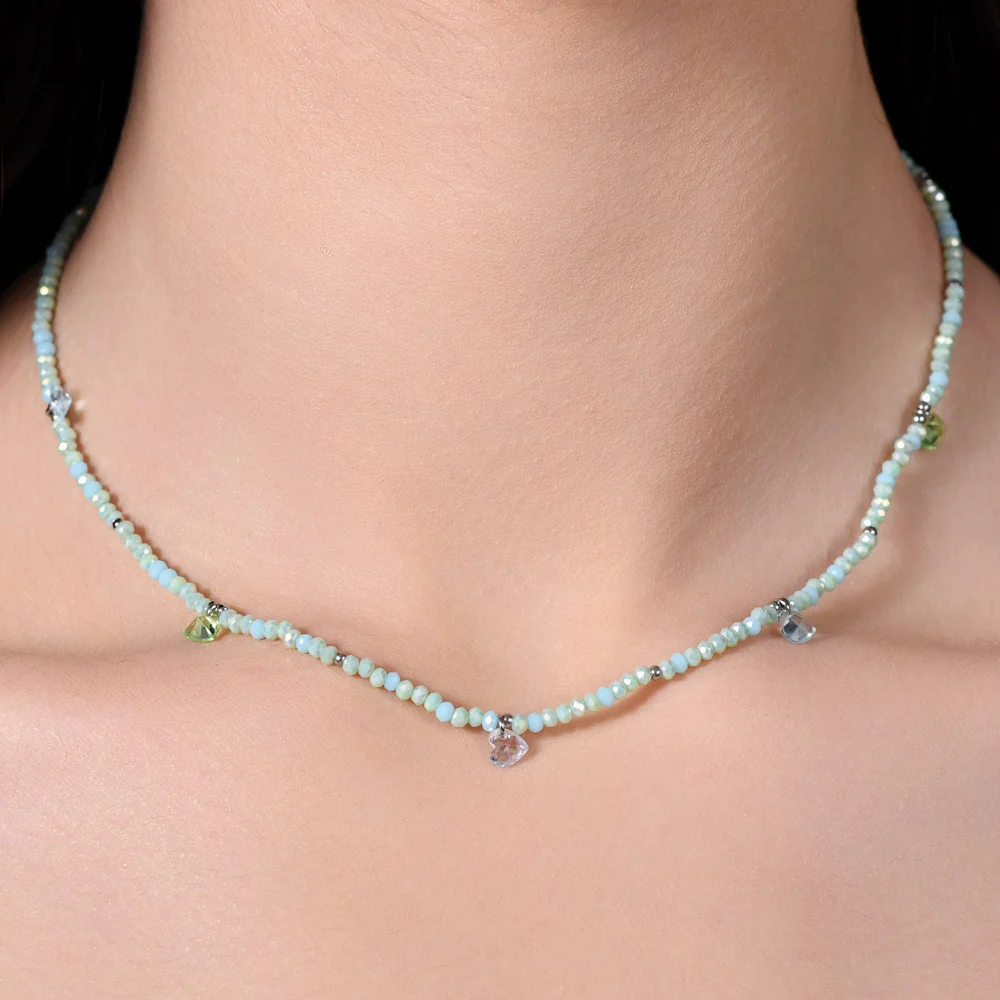 COLLANA DONNA IN ACCIAIO PIETRE VERDE ACQUA E CRISTALLI - Image 2