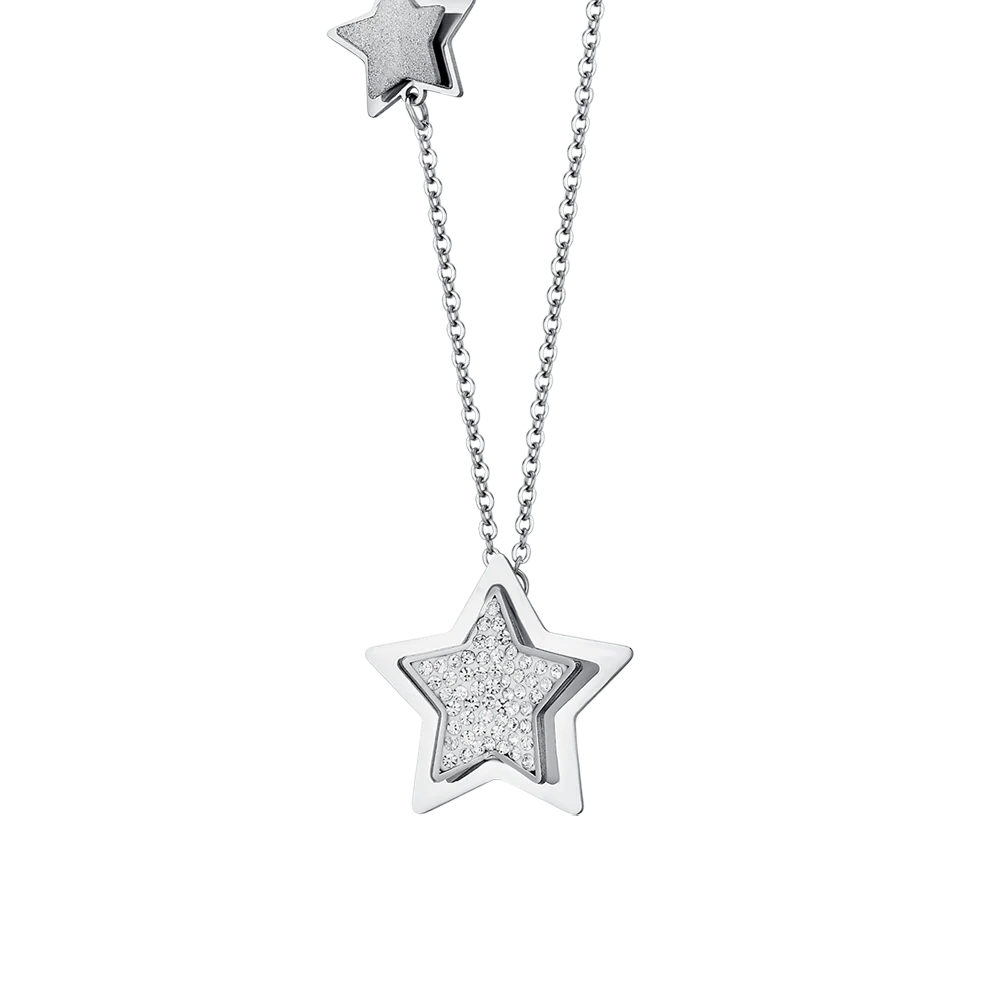 COLLANA DONNA IN ACCIAIO STELLE CON CRISTALLI BIANCHI