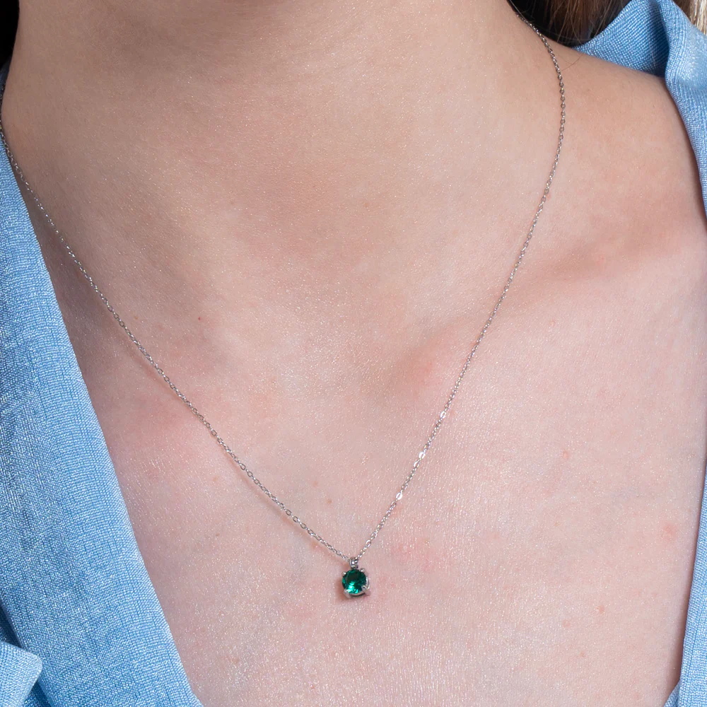 COLLANA DONNA IN ACCIAIO  ZIRCONE VERDE - Image 2