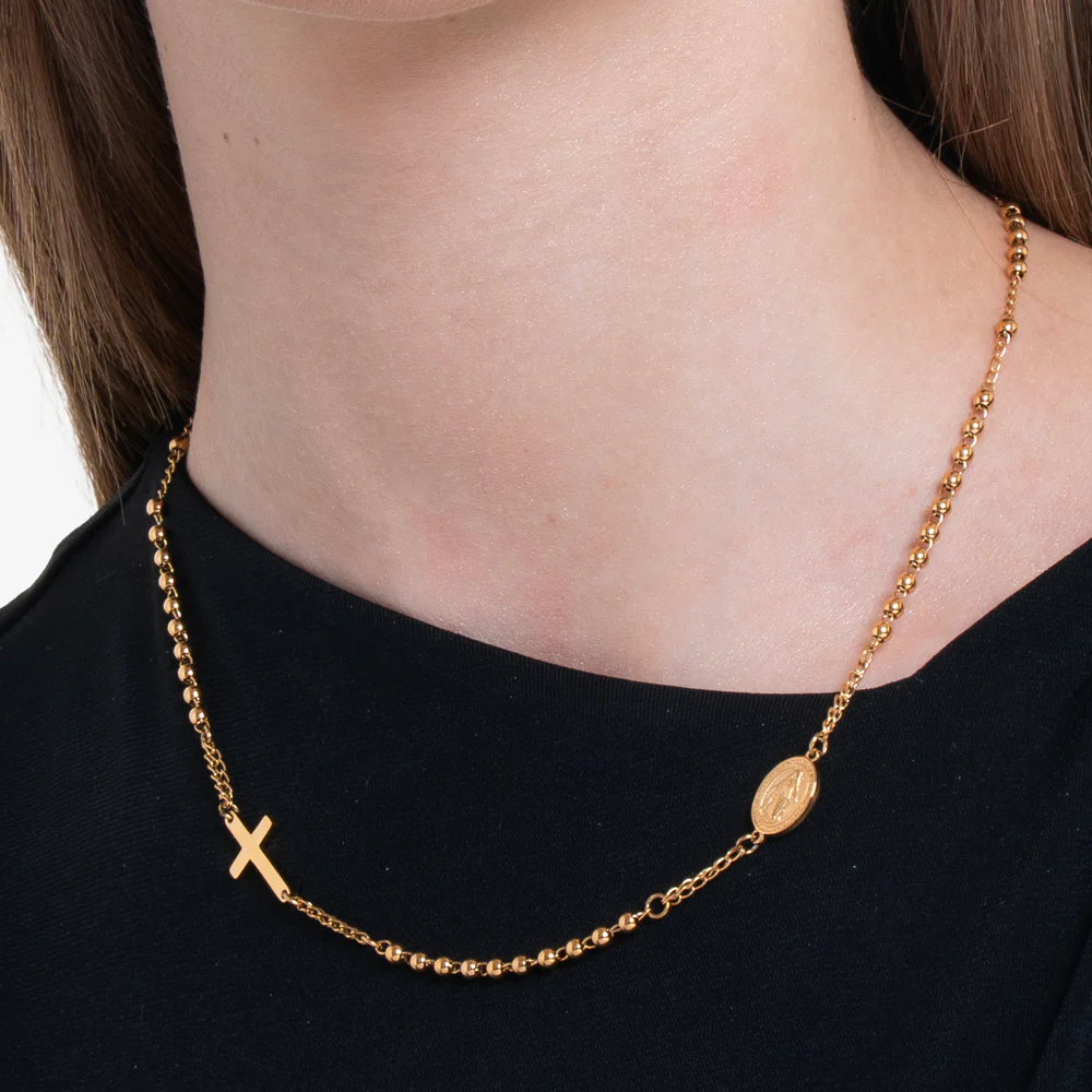 COLLANA DONNA ROSARIO IN ACCIAIO IP GOLD - Image 2