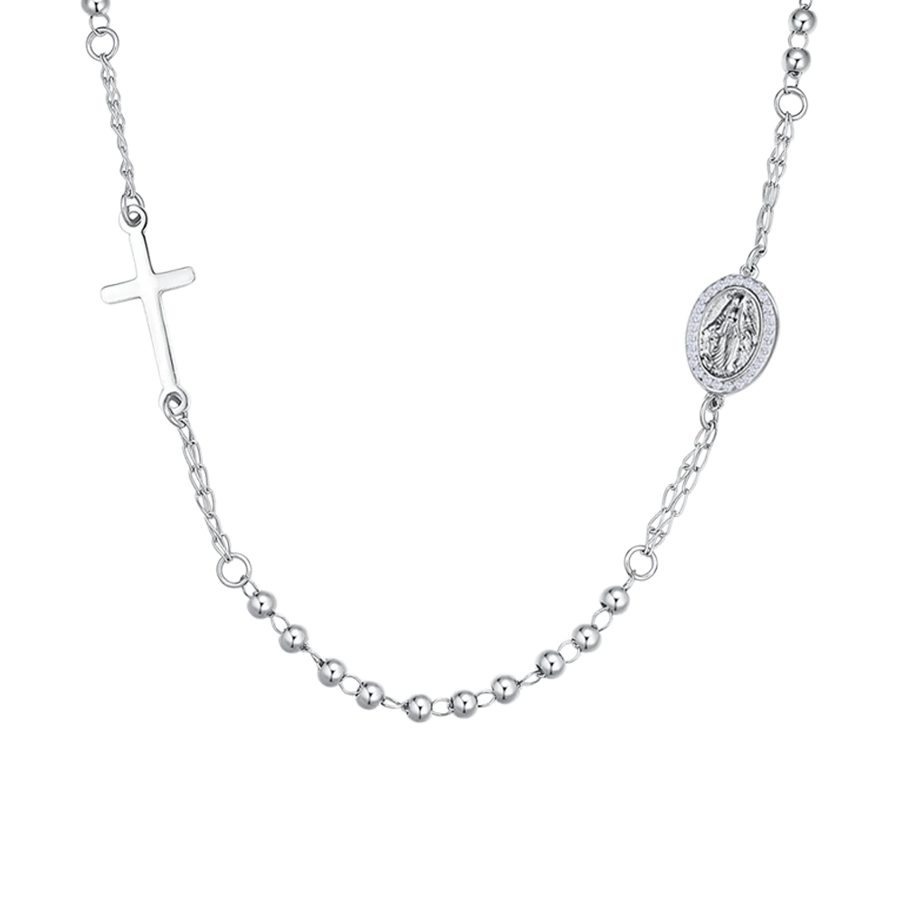 COLLANA DONNA ROSARIO IN ACCIAIO, MEDAGLIETTA CON MADONNINA MIRACOLOSA - Image 4