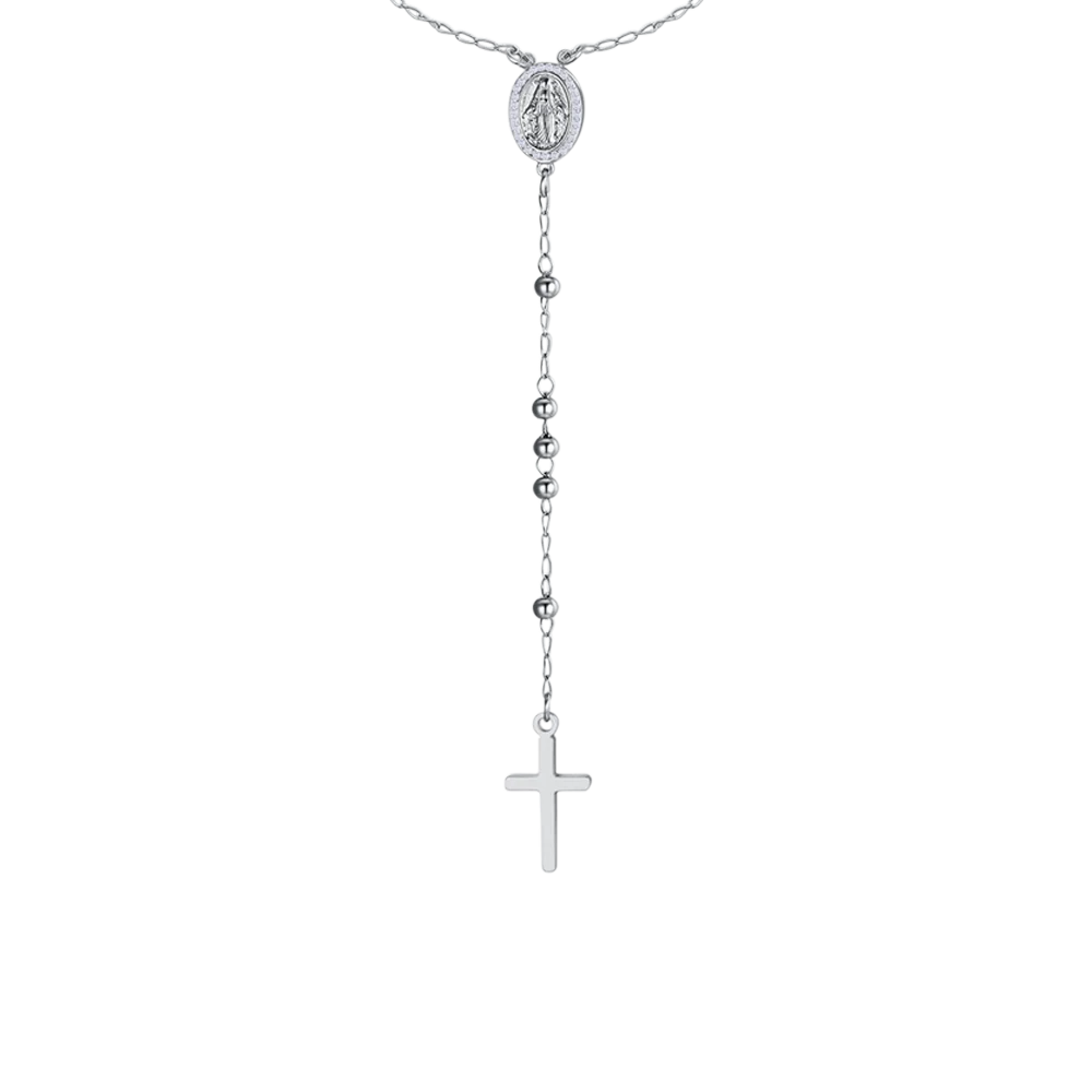 COLLANA DONNA ROSARIO IN ACCIAIO, MEDAGLIETTA CON MADONNINA MIRACOLOSA E ZIRCONI - Image 4