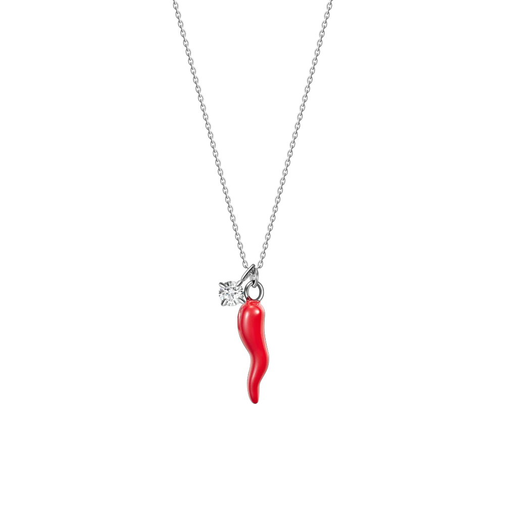 COLLANA IN ACCIAIO CON CORNO ROSSO E PUNTO LUCE