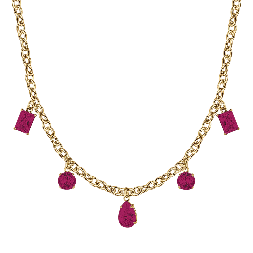COLLANA DONNA IN ACCIAIO IP GOLD CON CRISTALLI FUCSIA PENDENTI - Image 4