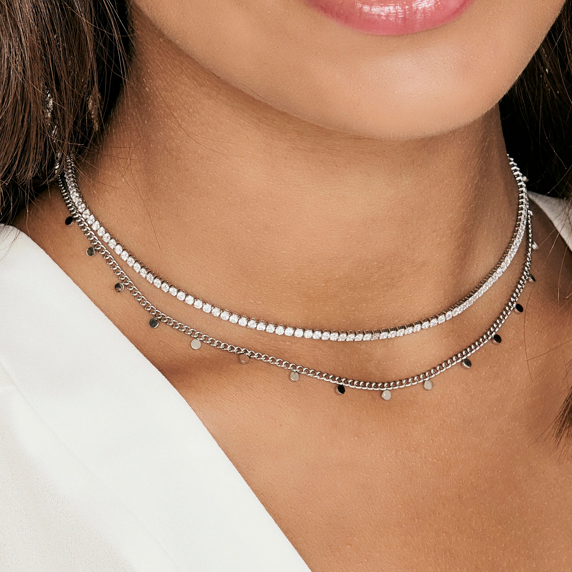 COLLANA DONNA IN ACCIAIO CON CRISTALLI BIANCHI - Image 2