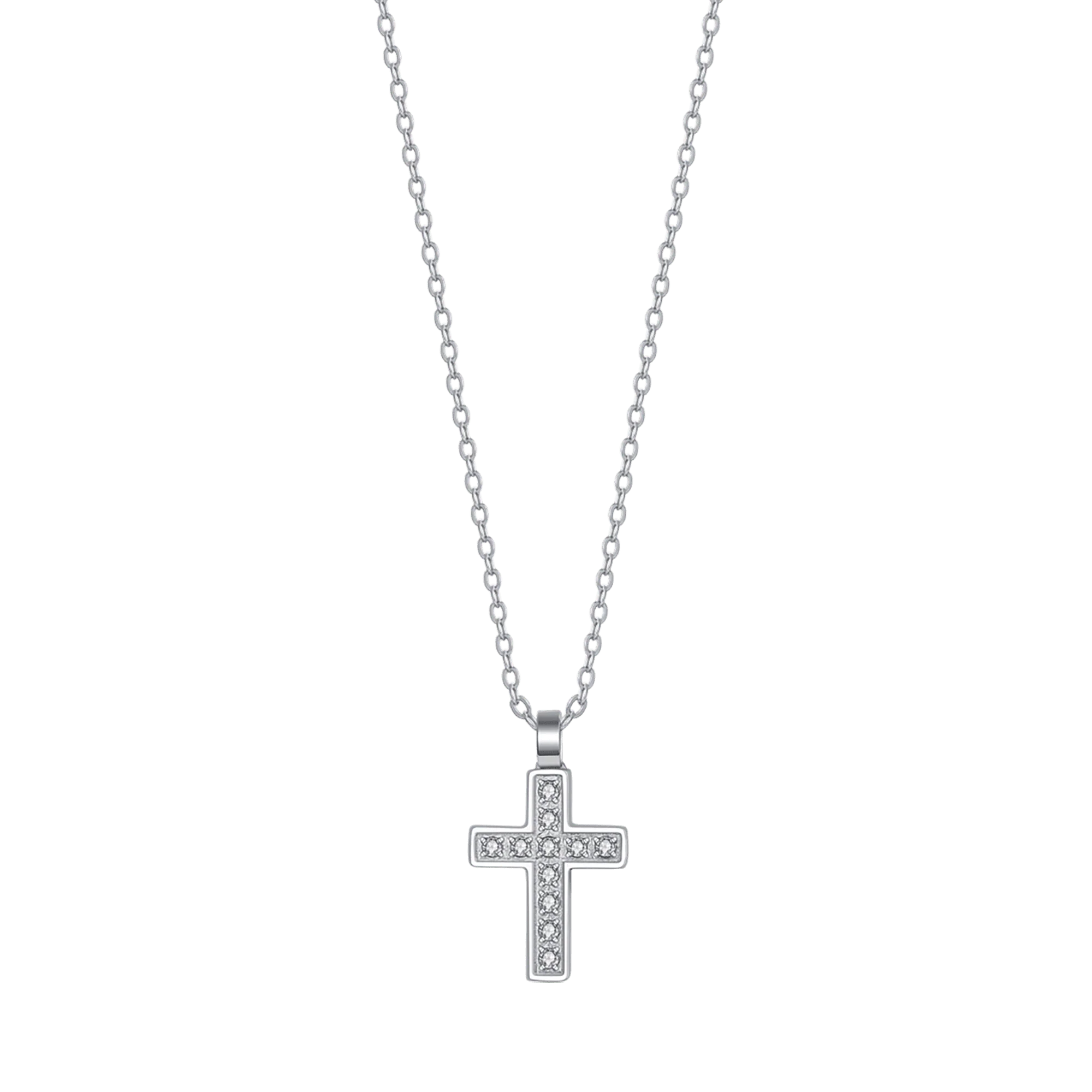 COLLANA UOMO IN ACCIAIO CON CROCE E CRISTALLI BIANCHI