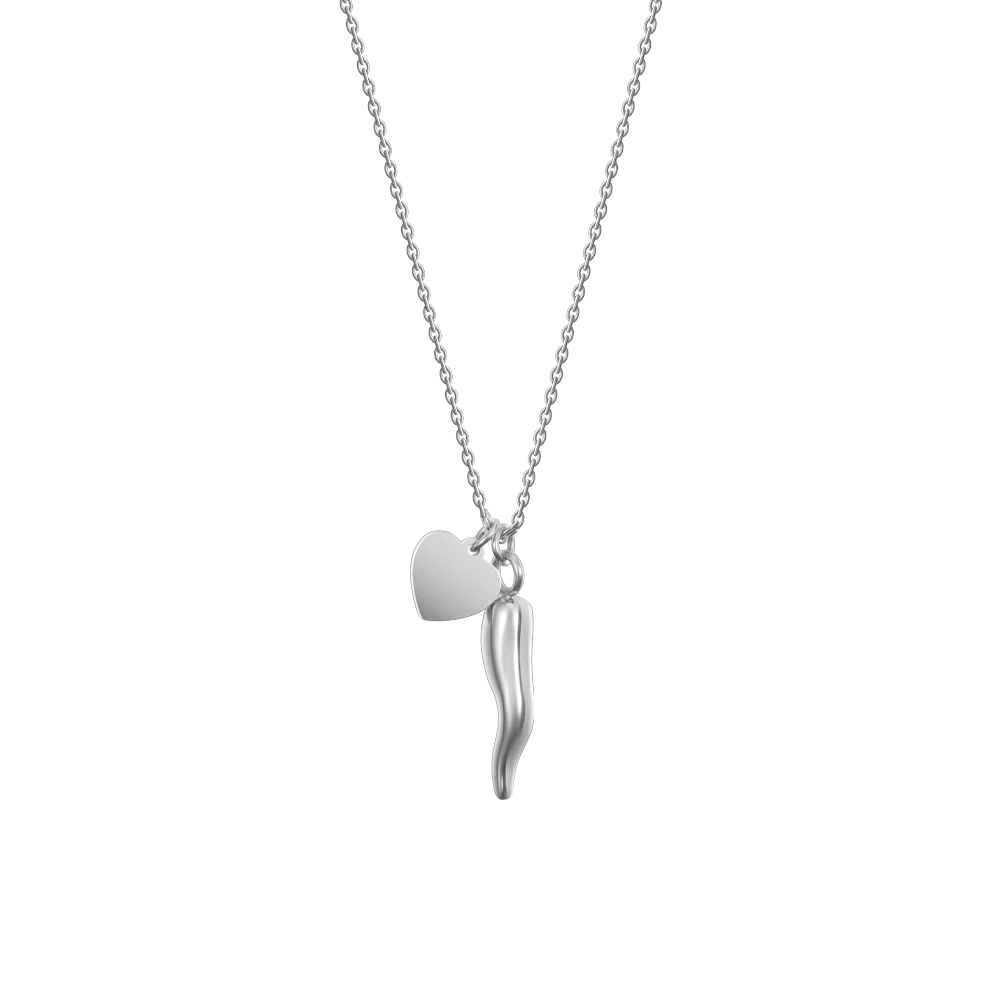 COLLANA DONNA IN ACCIAIO CON CUORE E CORNO