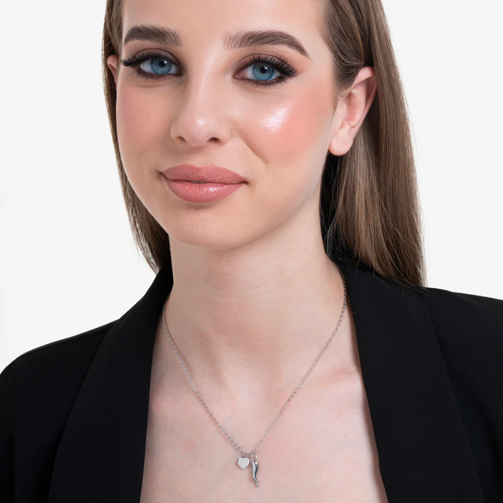 COLLANA DONNA IN ACCIAIO CON CUORE E CORNO - Image 3