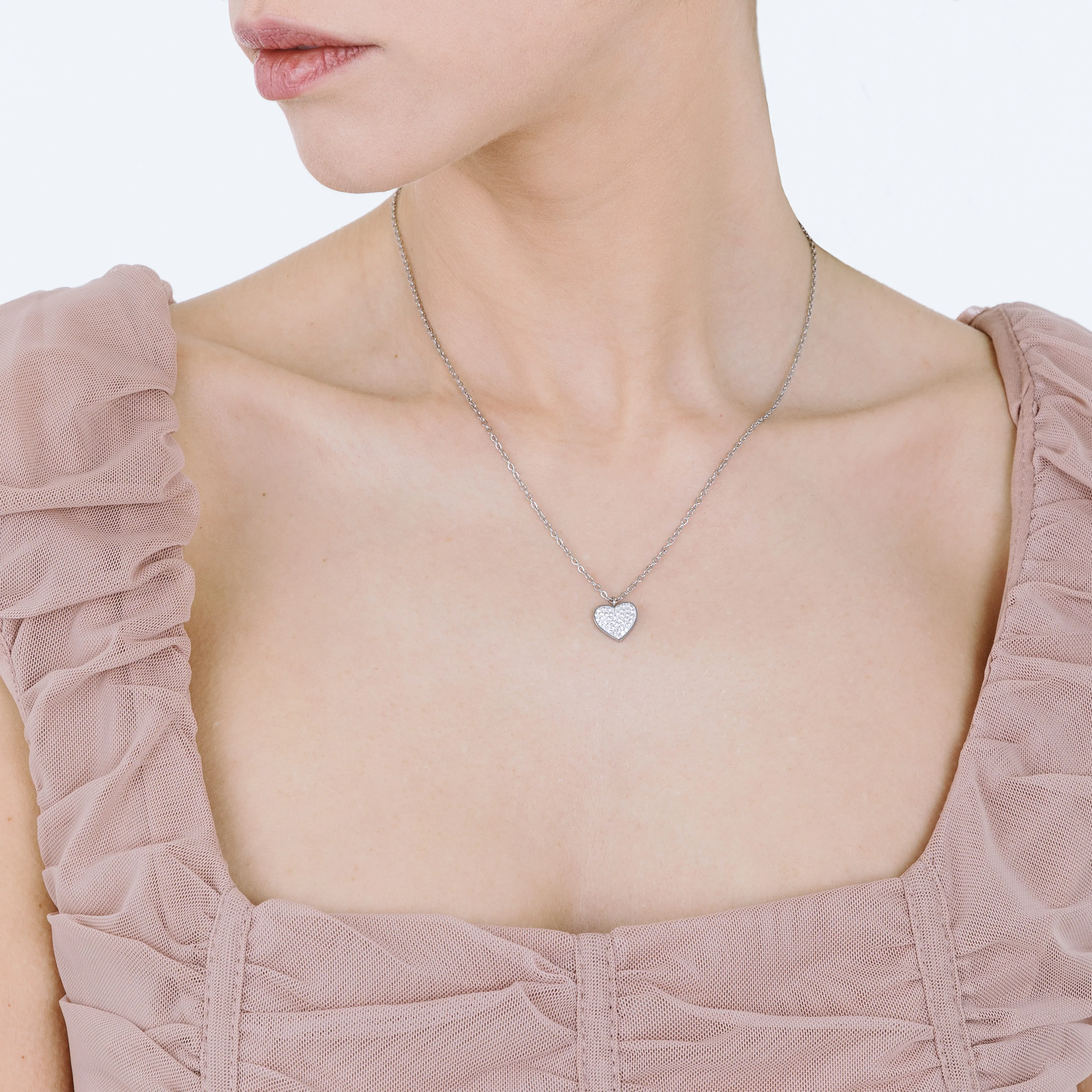 COLLANA DONNA IN ACCIAIO CON CUORE E CRISTALLI BIANCHI - Image 3