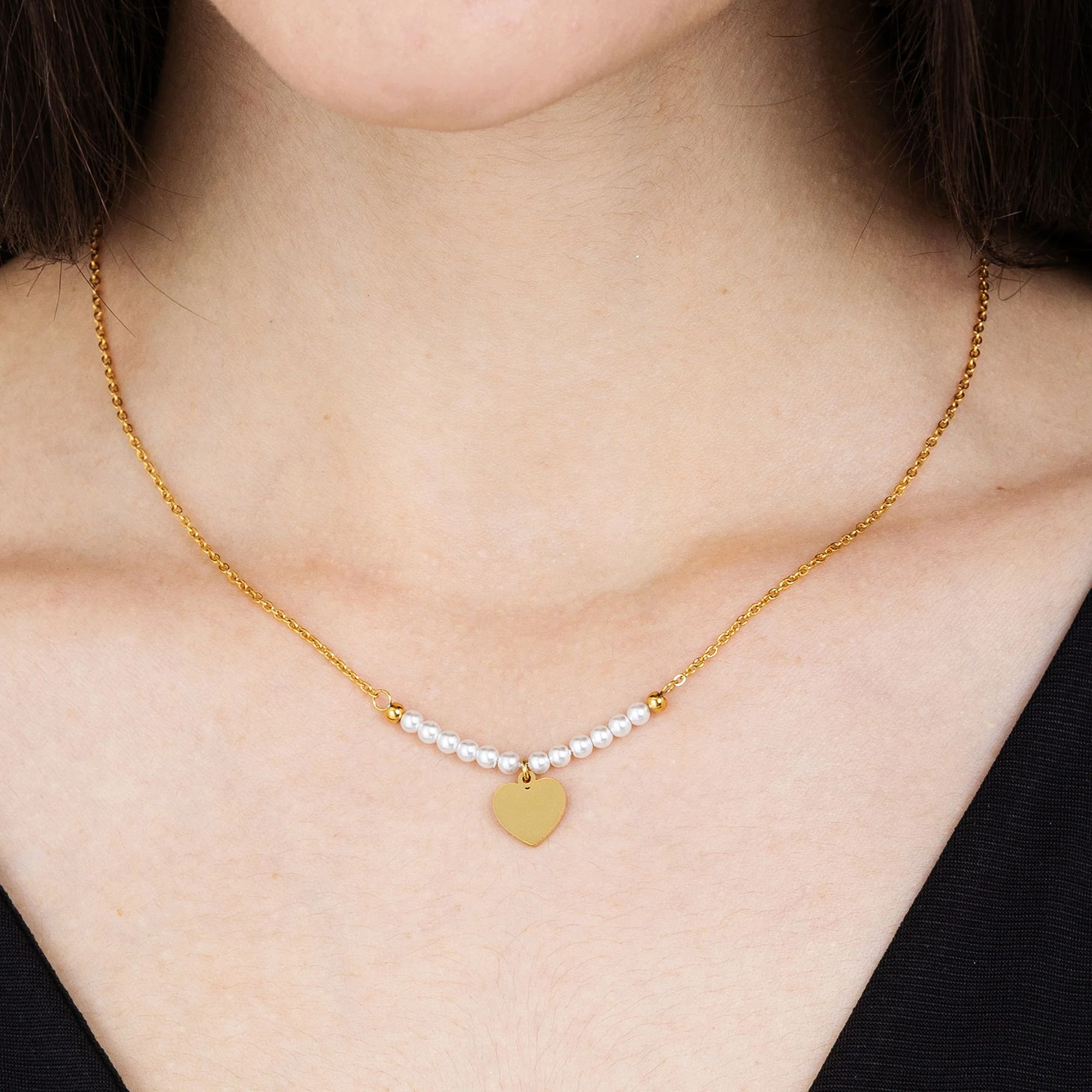 COLLANA DONNA IN ACCIAIO IP GOLD CON CUORE E PERLE BIANCHE - Image 7