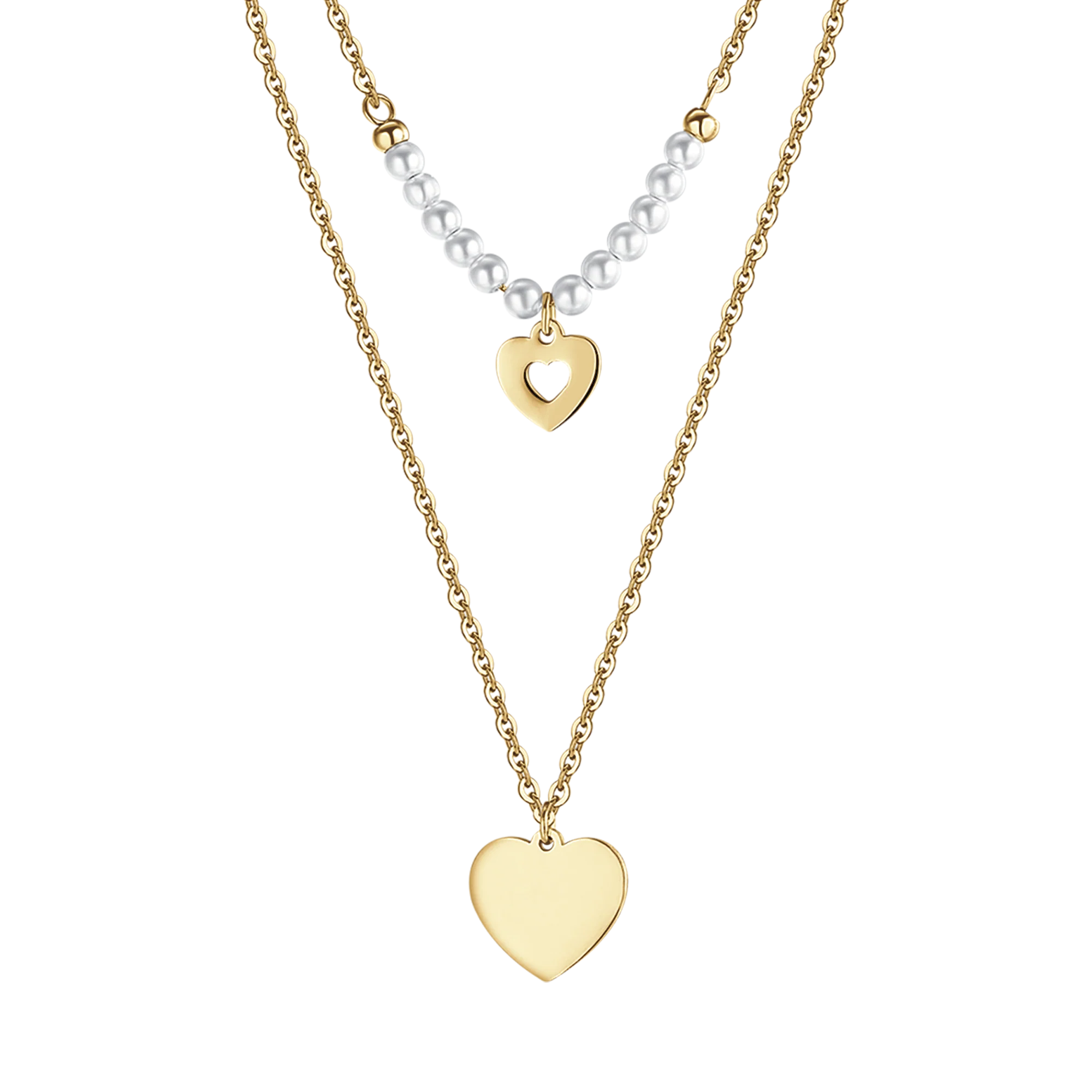 COLLANA DONNA IN ACCIAIO IP GOLD CON CUORI E PERLE BIANCHE - Image 4
