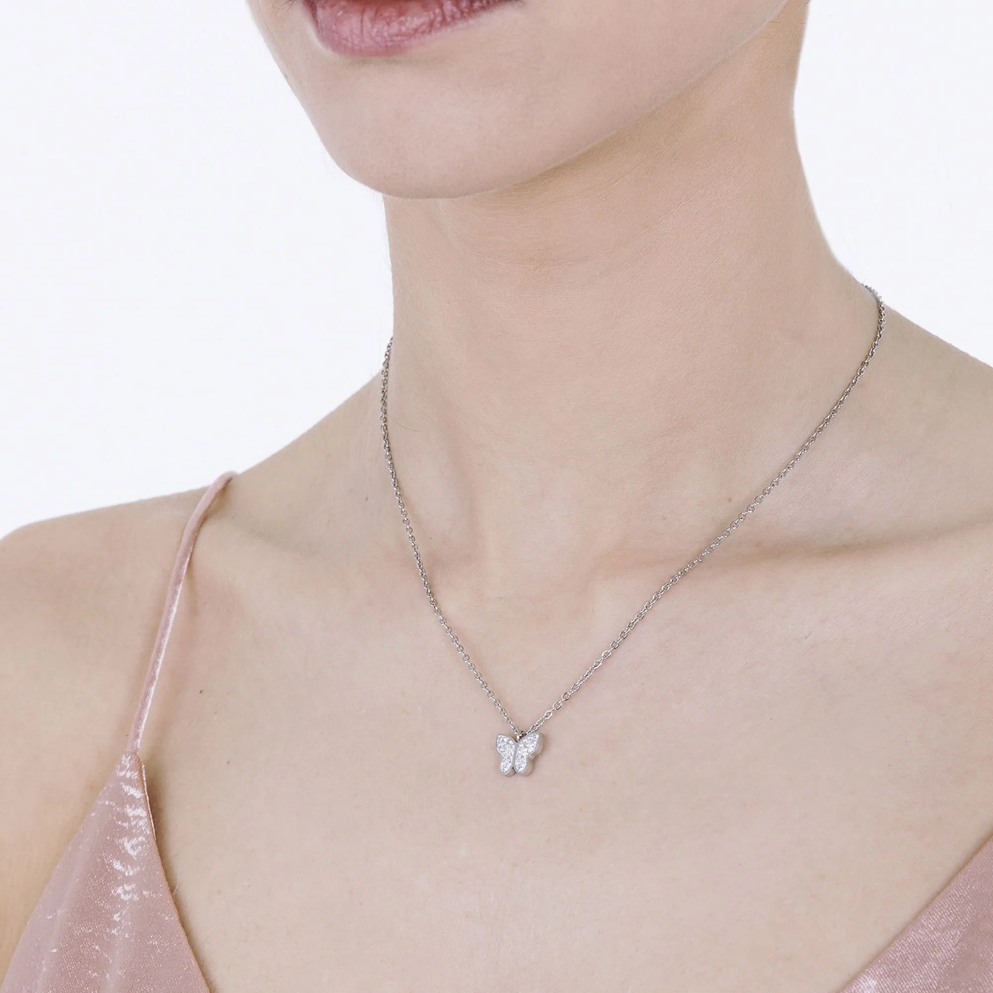 COLLANA DONNA IN ACCIAIO CON FARFALLA E CRISTALLI BIANCHI - Image 2