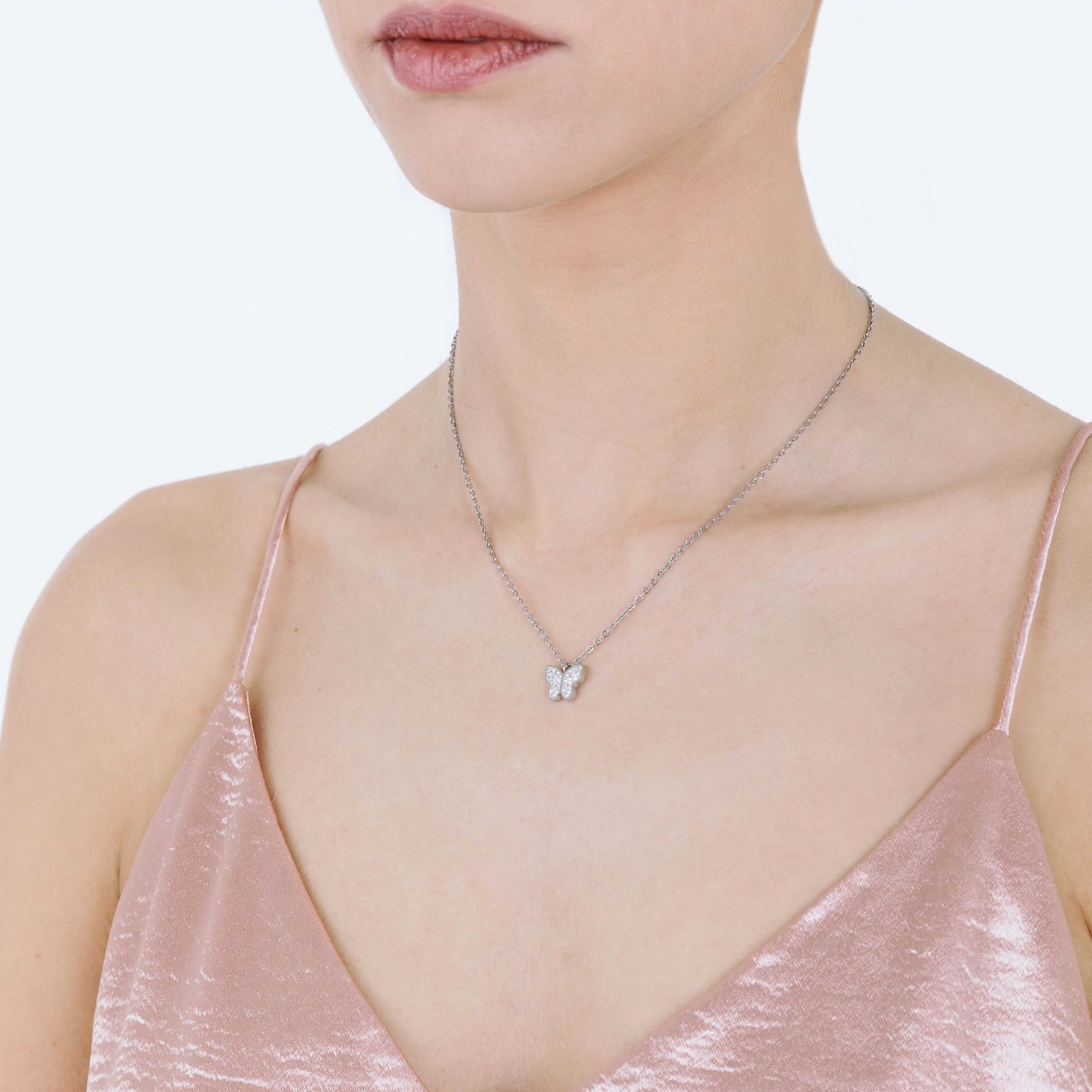 COLLANA DONNA IN ACCIAIO CON FARFALLA E CRISTALLI BIANCHI - Image 3