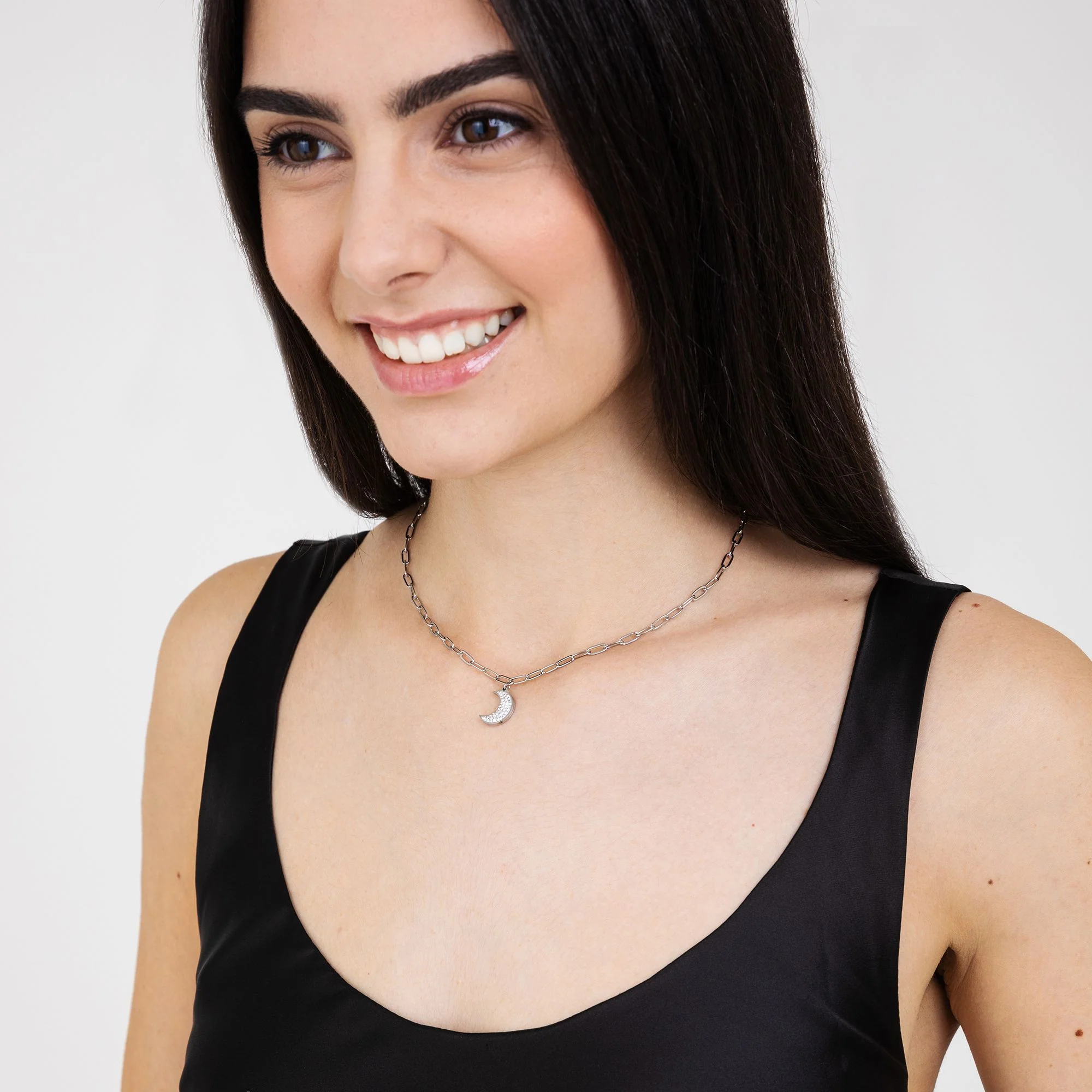 COLLANA DONNA IN ACCIAIO CON LUNA E CRISTALLI BIANCHI - Image 3