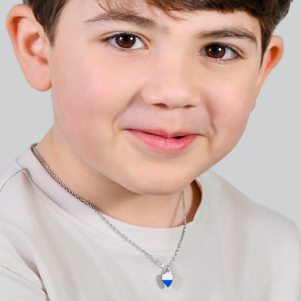 COLLANA BAMBINO IN ACCIAIO CON SMALTO BIANCO E AZZURRO - Image 3