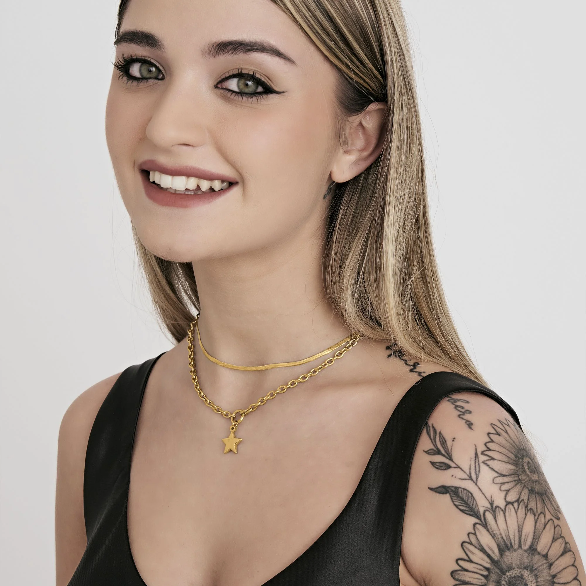 COLLANA DONNA IN ACCIAIO IP GOLD MUTLIFILO CON STELLA - Image 8