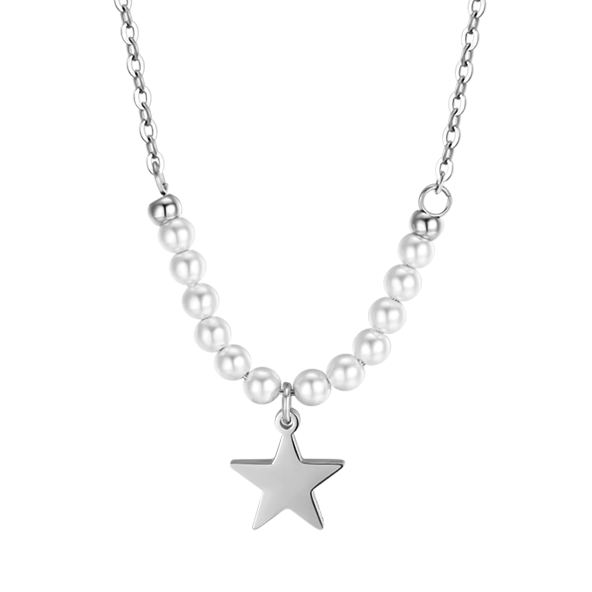 COLLANA DONNA IN ACCIAIO IP GOLD CON STELLA E PERLE BIANCHE - Image 4