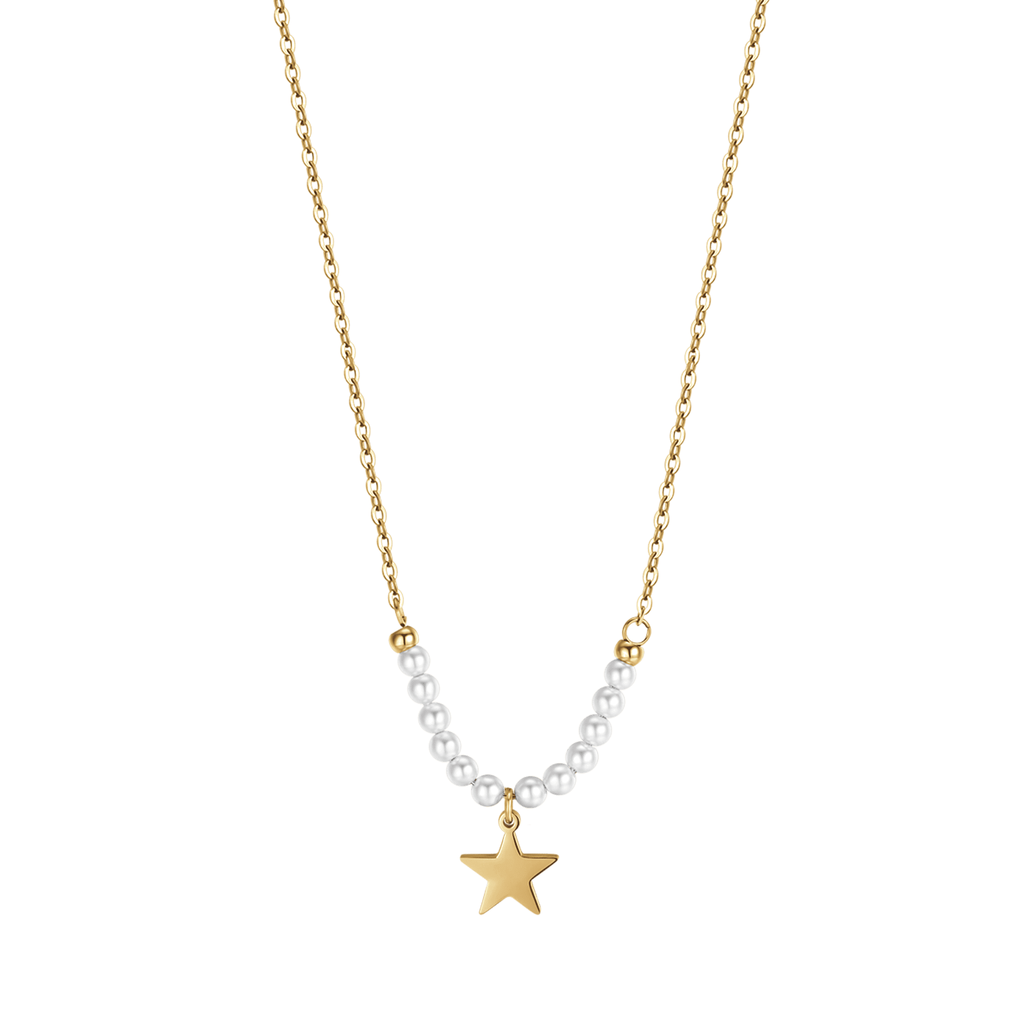 COLLANA DONNA IN ACCIAIO IP GOLD CON STELLA E PERLE BIANCHE - Image 6