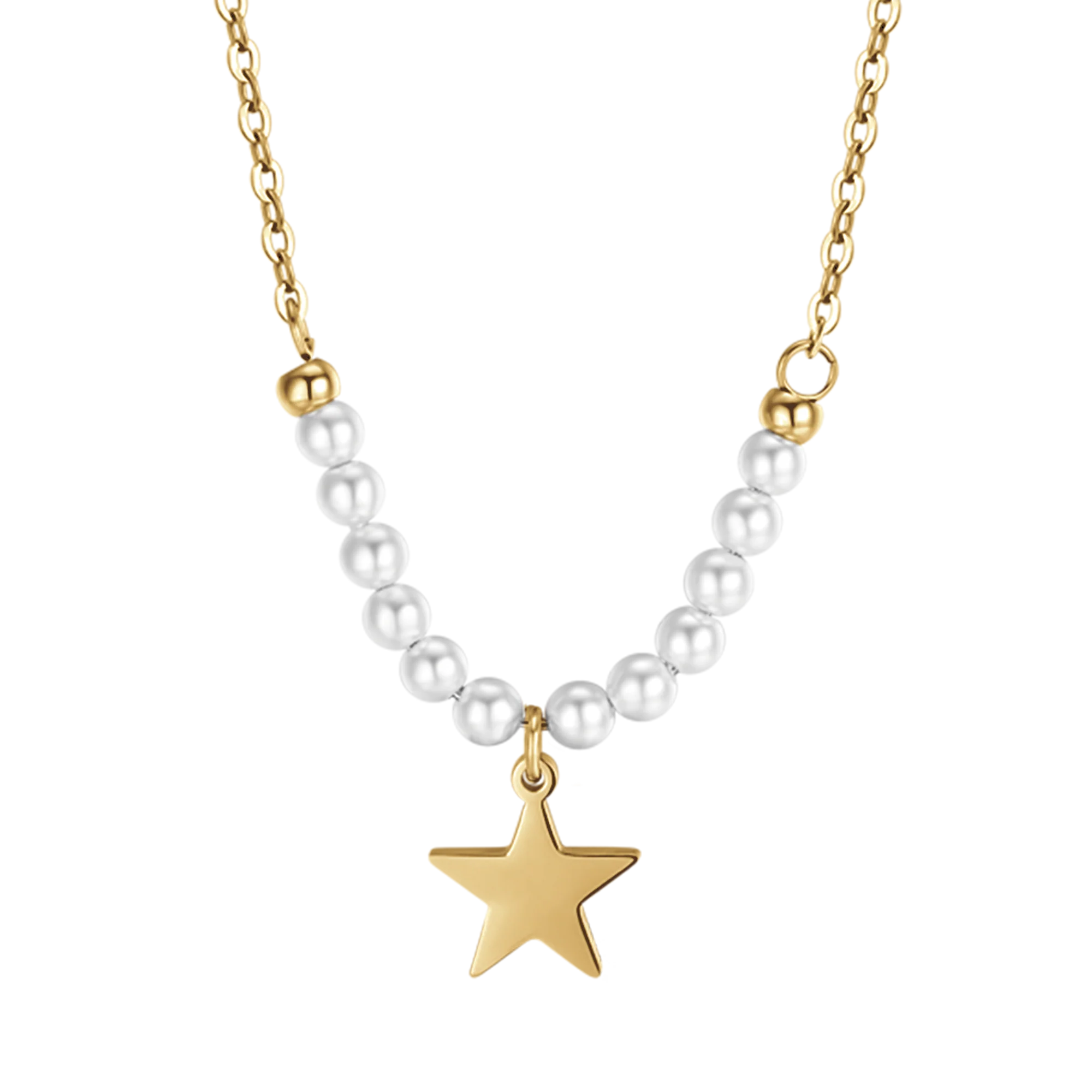 COLLANA DONNA IN ACCIAIO IP GOLD CON STELLA E PERLE BIANCHE - Image 9