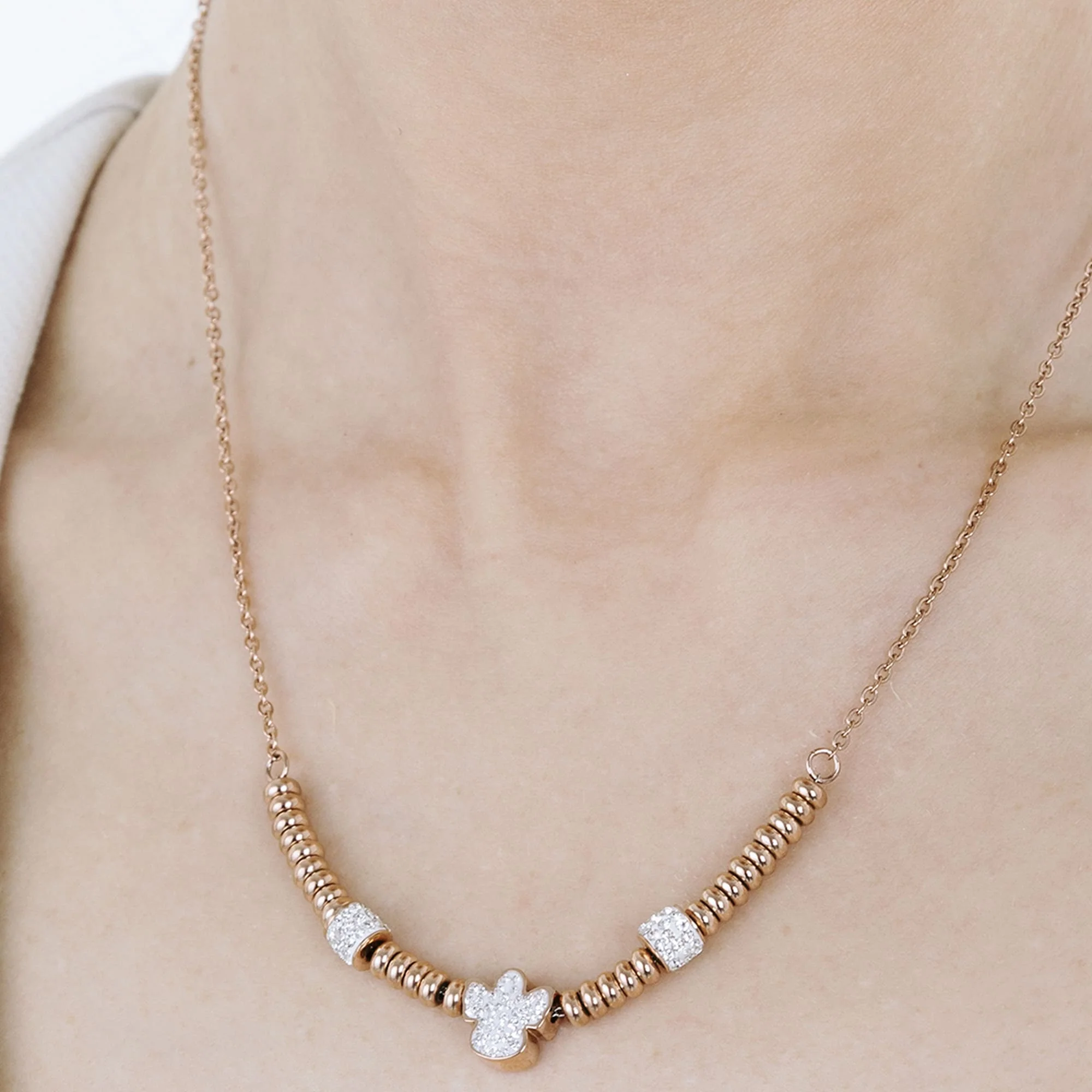 COLLANA IN ACCIAIO IP ROSE CON ANGELO CON CRISTALLI BIANCHI - Image 3