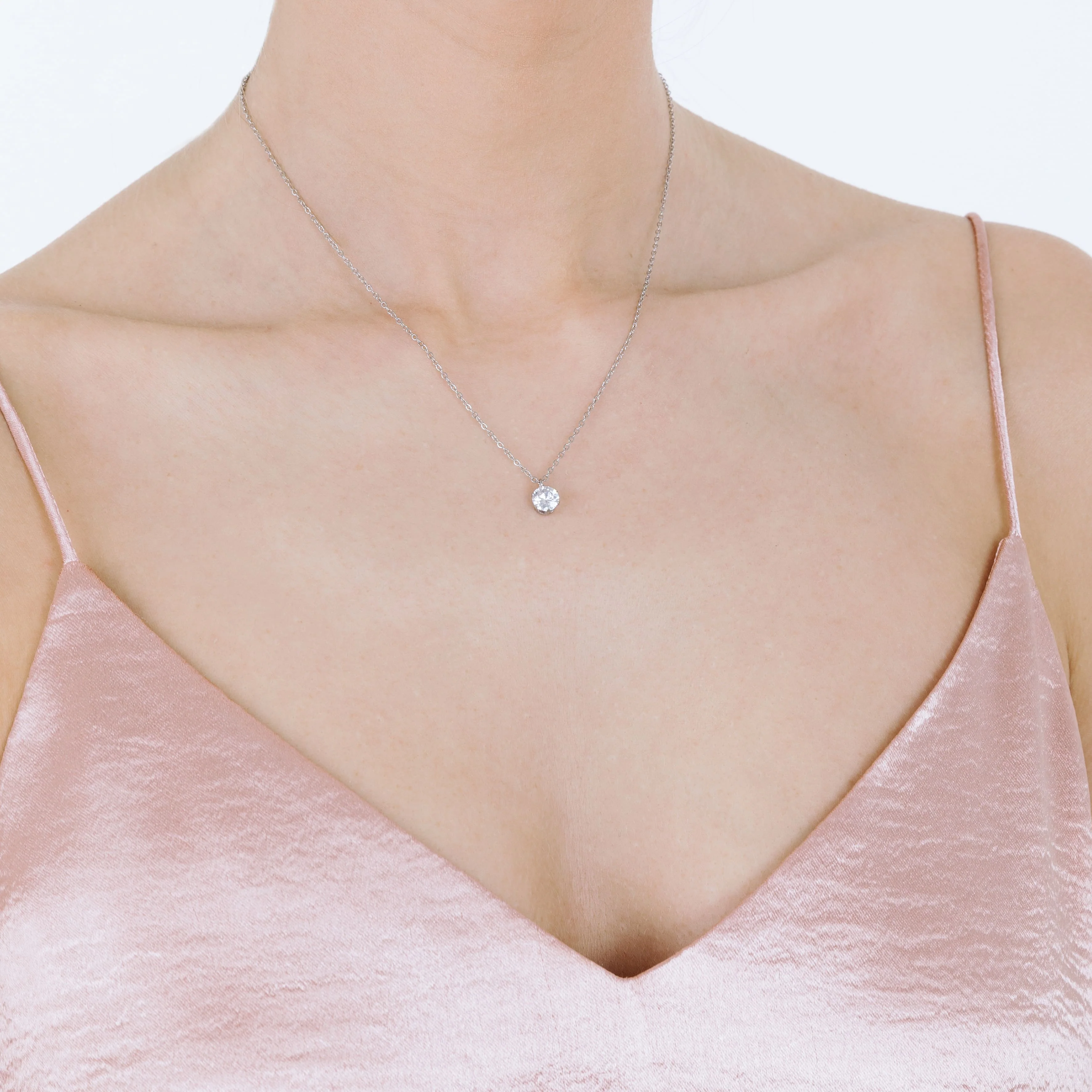 COLLANA DONNA PUNTO LUCE IN ACCIAIO CON CRISTALLO BIANCO DA 6 MM - Image 3