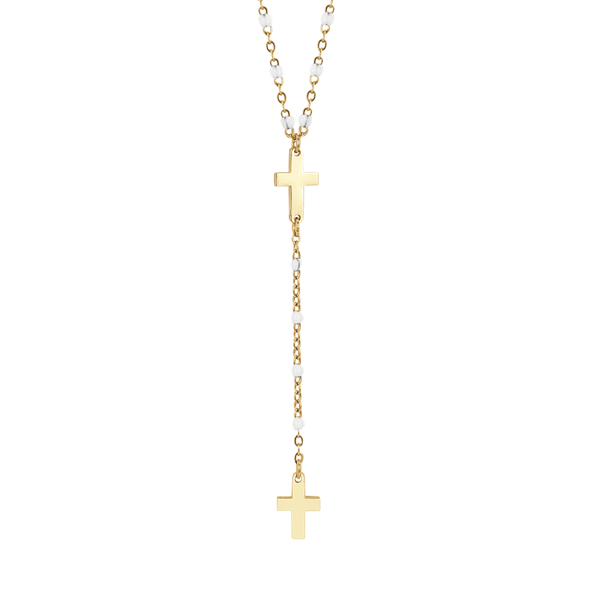COLLANA ROSARIO DONNA IN ACCIAIO IP GOLD CON CROCI ED ELEMENTI BIANCHI - Image 4