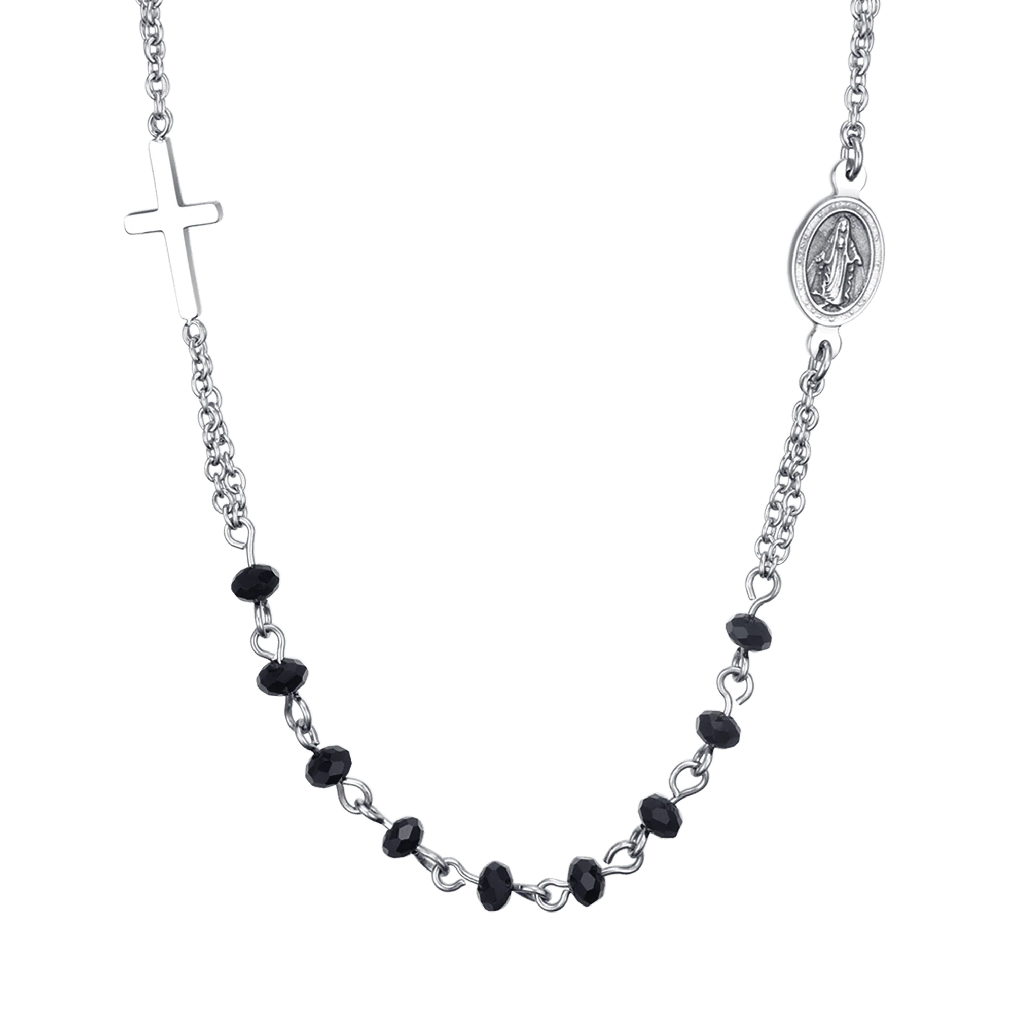 COLLANA UOMO ROSARIO IN ACCIAIO CON PIETRA LAVICA