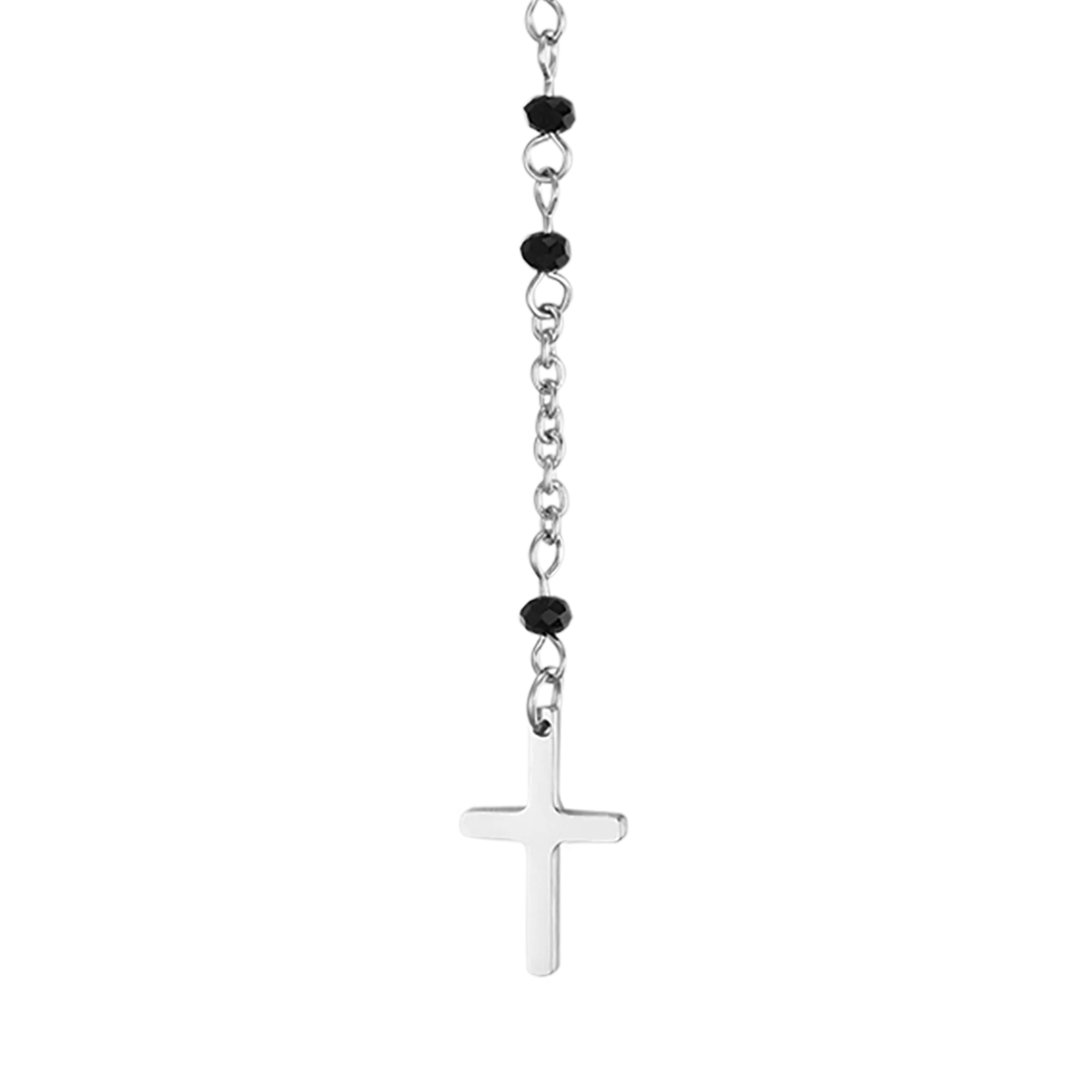 COLLANA DONNA ROSARIO IN ACCIAIO CON CRISTALLI NERI CON PENDENTE - Image 4