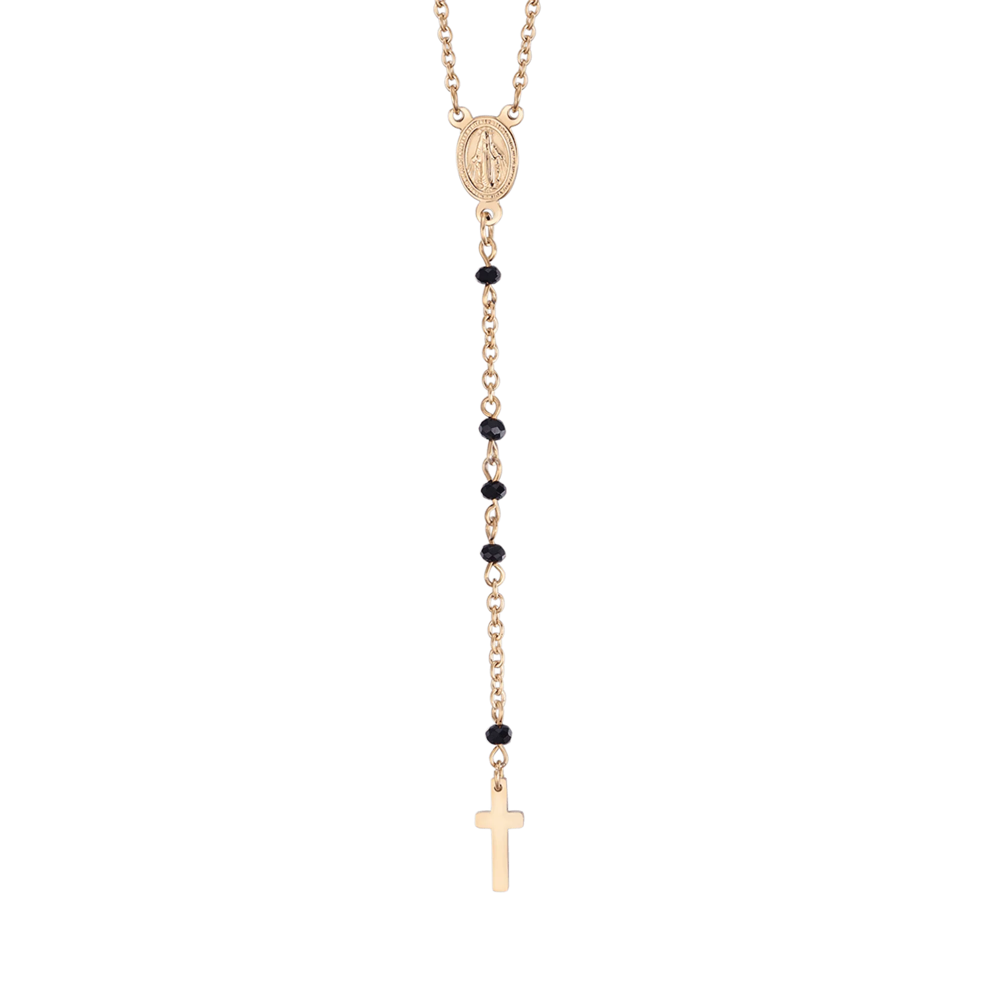 COLLANA DONNA ROSARIO IN ACCIAIO CON CRISTALLI NERI CON PENDENTE - Image 5