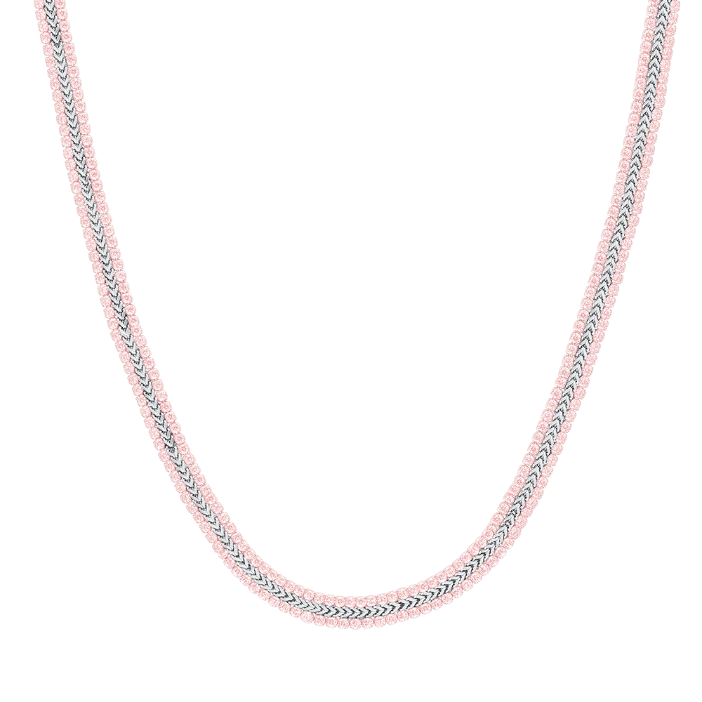 COLLANA  TENNIS DONNA IN ACCIAIO CON CRISTALLI ROSA