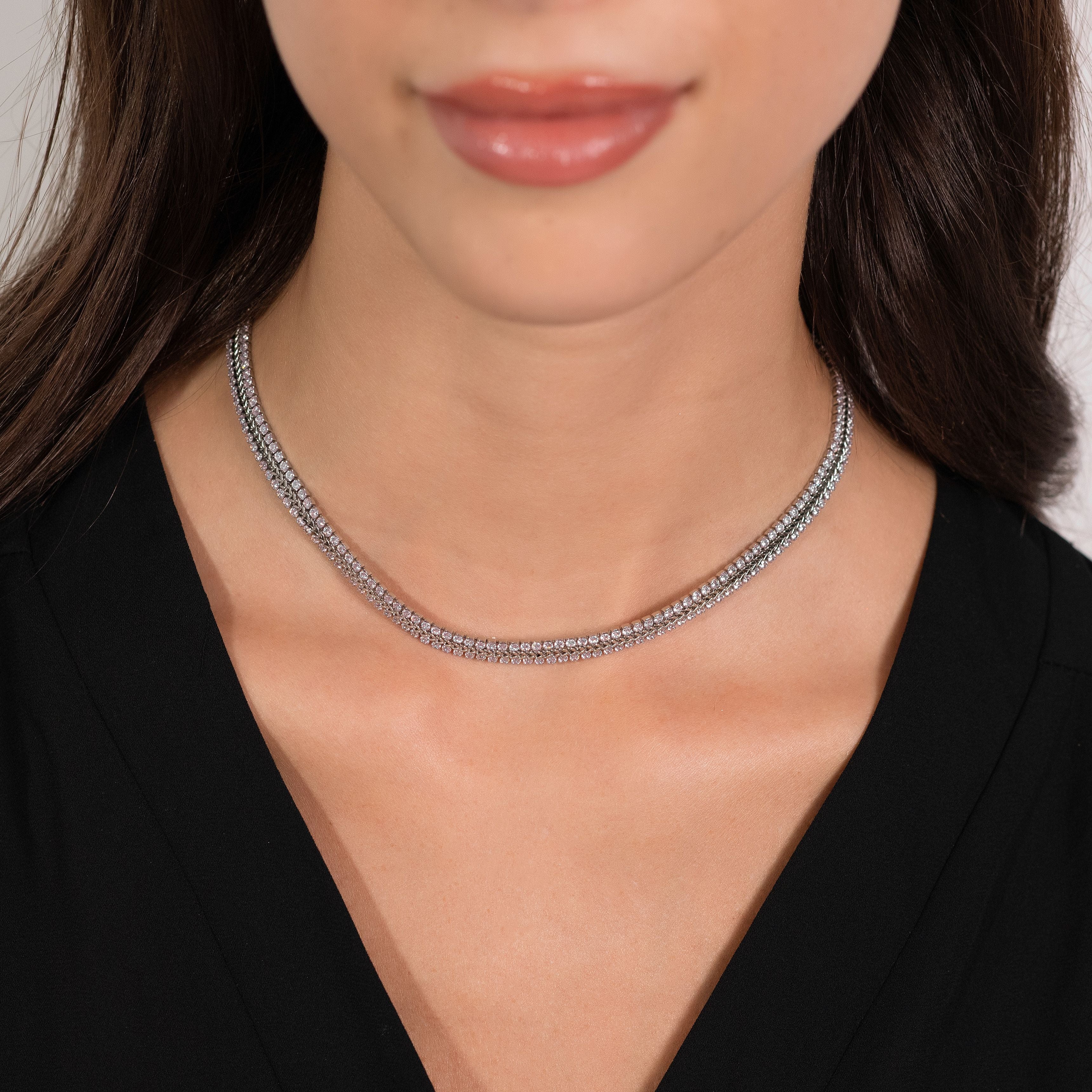 COLLANA  TENNIS DONNA IN ACCIAIO CON CRISTALLI ROSA - Image 2