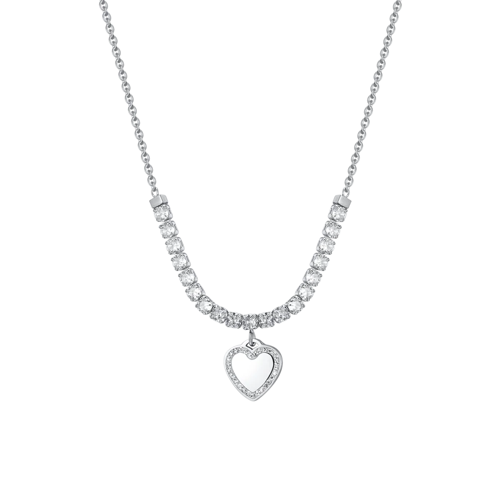 COLLANA TENNIS DONNA IN ACCIAIO CUORE E ZIRCONI