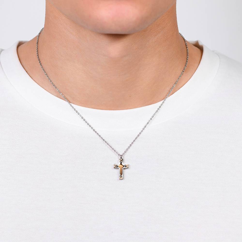 COLLANA UOMO ACCIAIO CROCE ED IP ROSE - Image 2