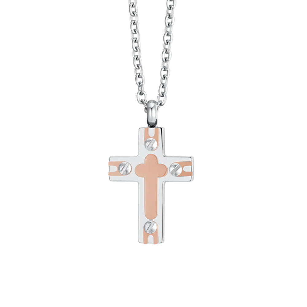 COLLANA UOMO ACCIAIO CROCE ED IP ROSE - Image 4