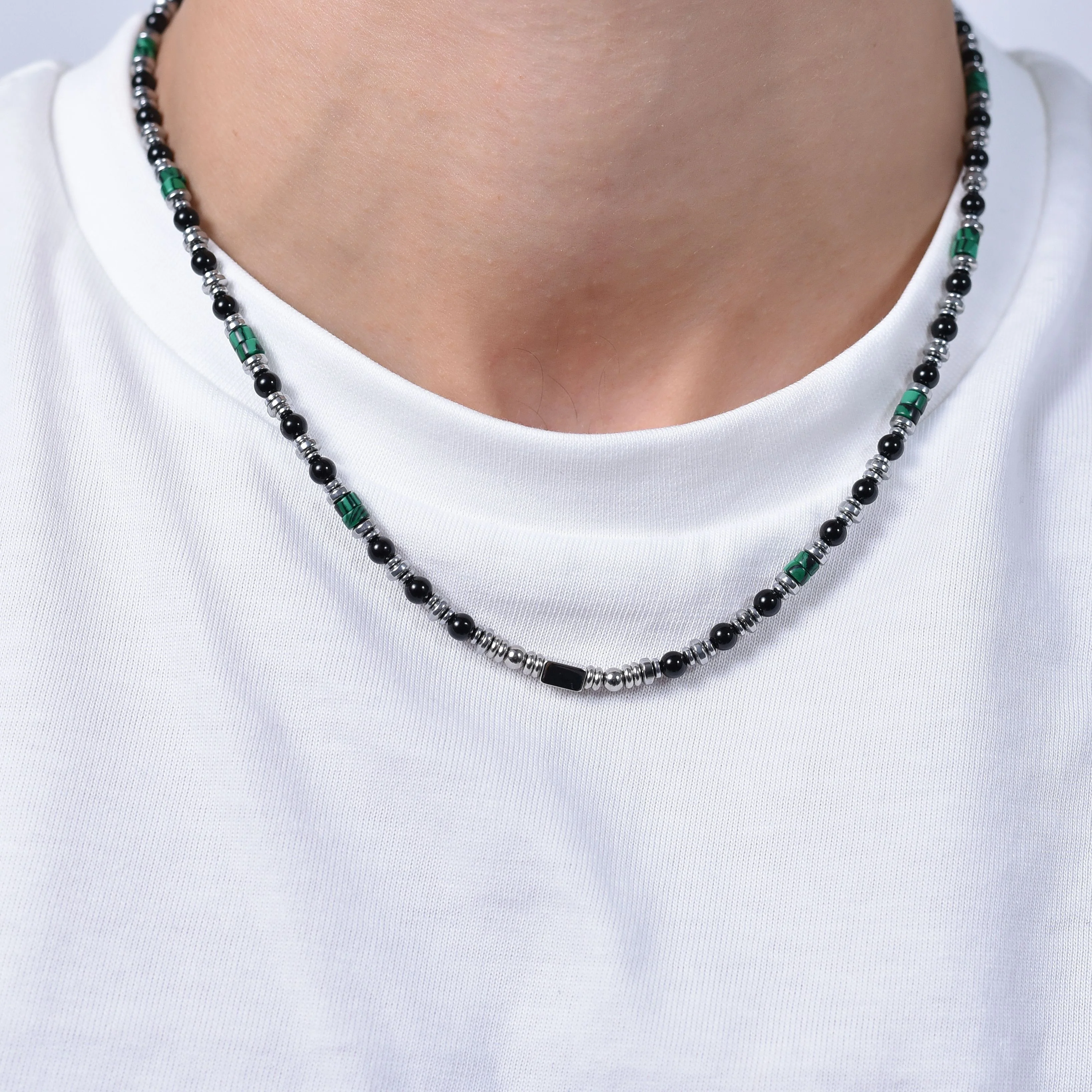 COLLANA UOMO IN ACCIAIO AGATA NERA - Image 2