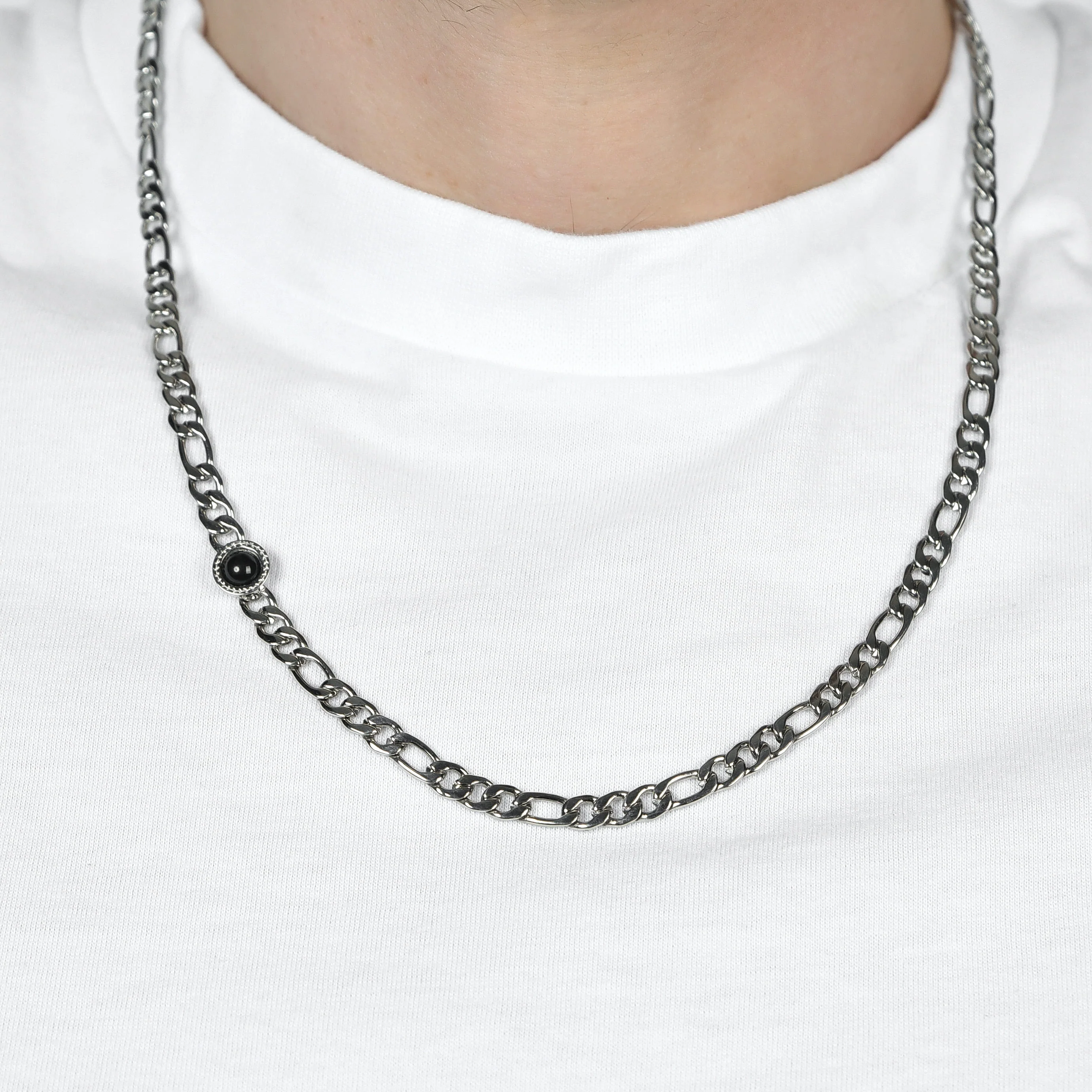 COLLANA UOMO IN ACCIAIO CON AGATA NERA - Image 2