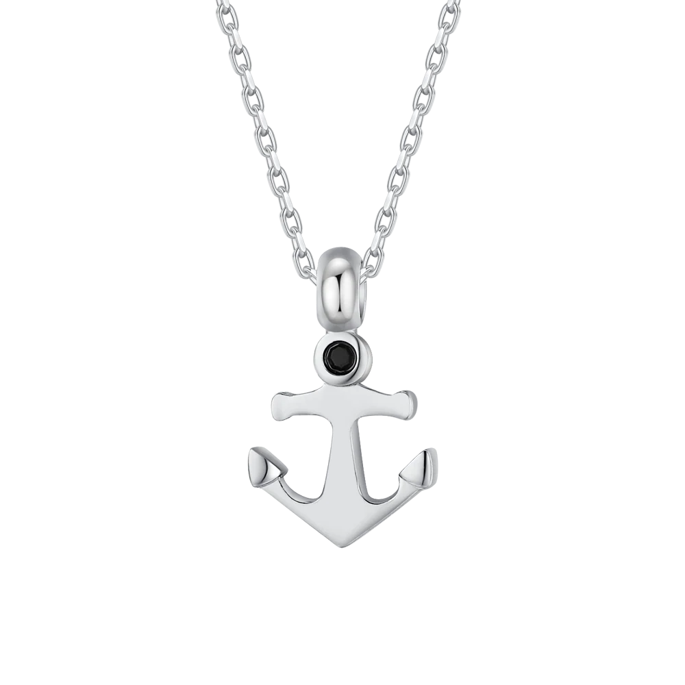 COLLANA UOMO IN ACCIAIO CON ANCORA E ZIRCONE NERO