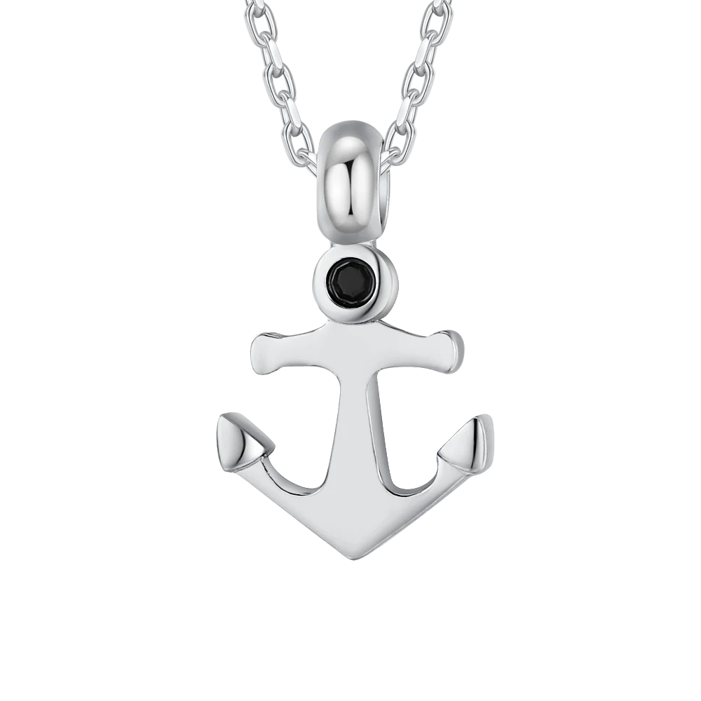 COLLANA UOMO IN ACCIAIO CON ANCORA E ZIRCONE NERO - Image 5