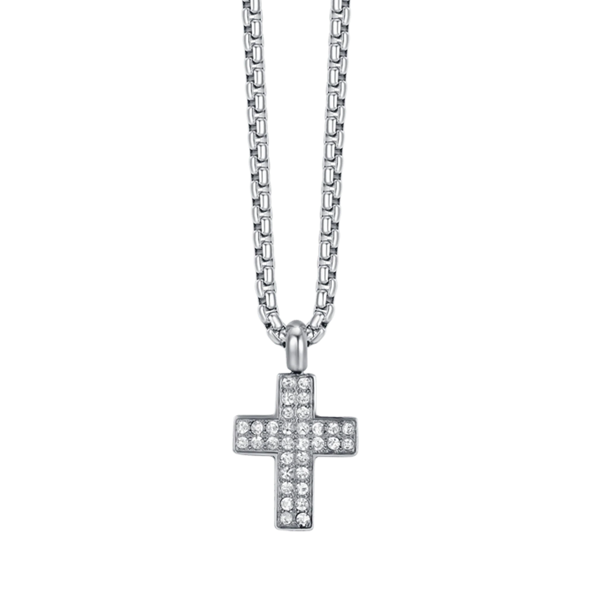 COLLANA UOMO IN ACCIAIO CON CROCE CON CRISTALLI BIANCHI - Image 4