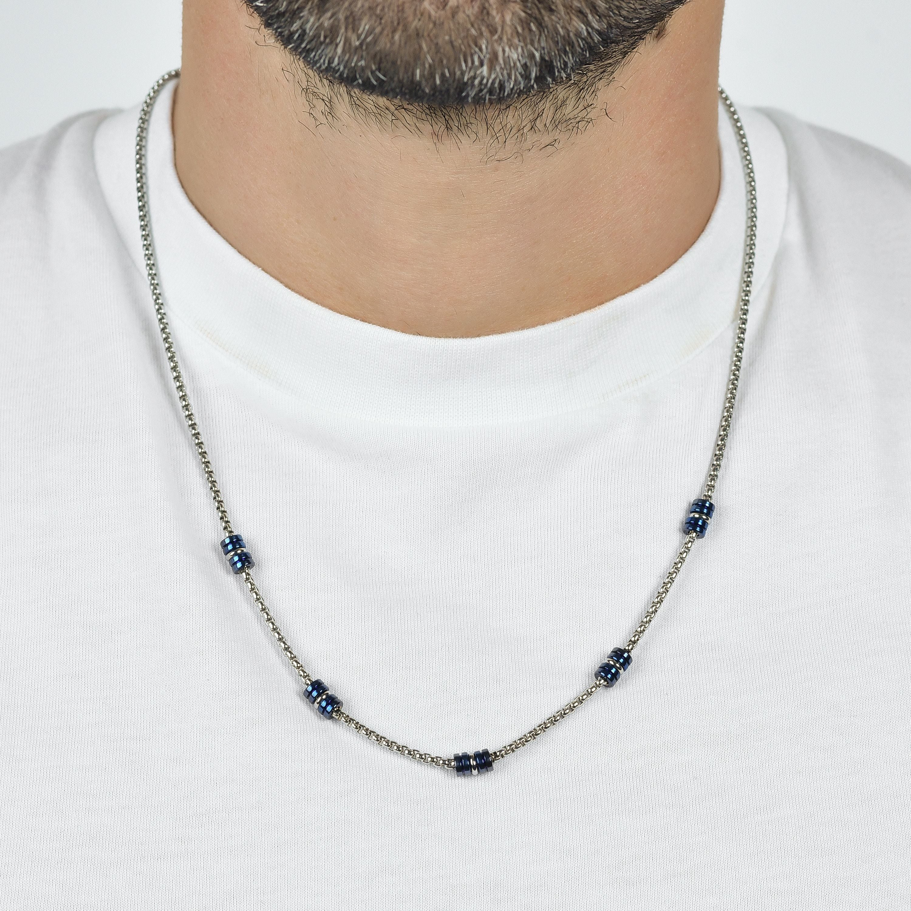 COLLANA UOMO IN ACCIAIO CON ELEMENTI IP BLU E SILVER - Image 2