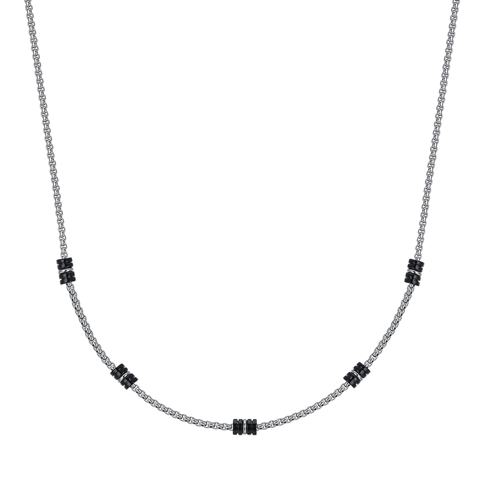 COLLANA UOMO IN ACCIAIO CON ELEMENTI IP NERO E SILVER