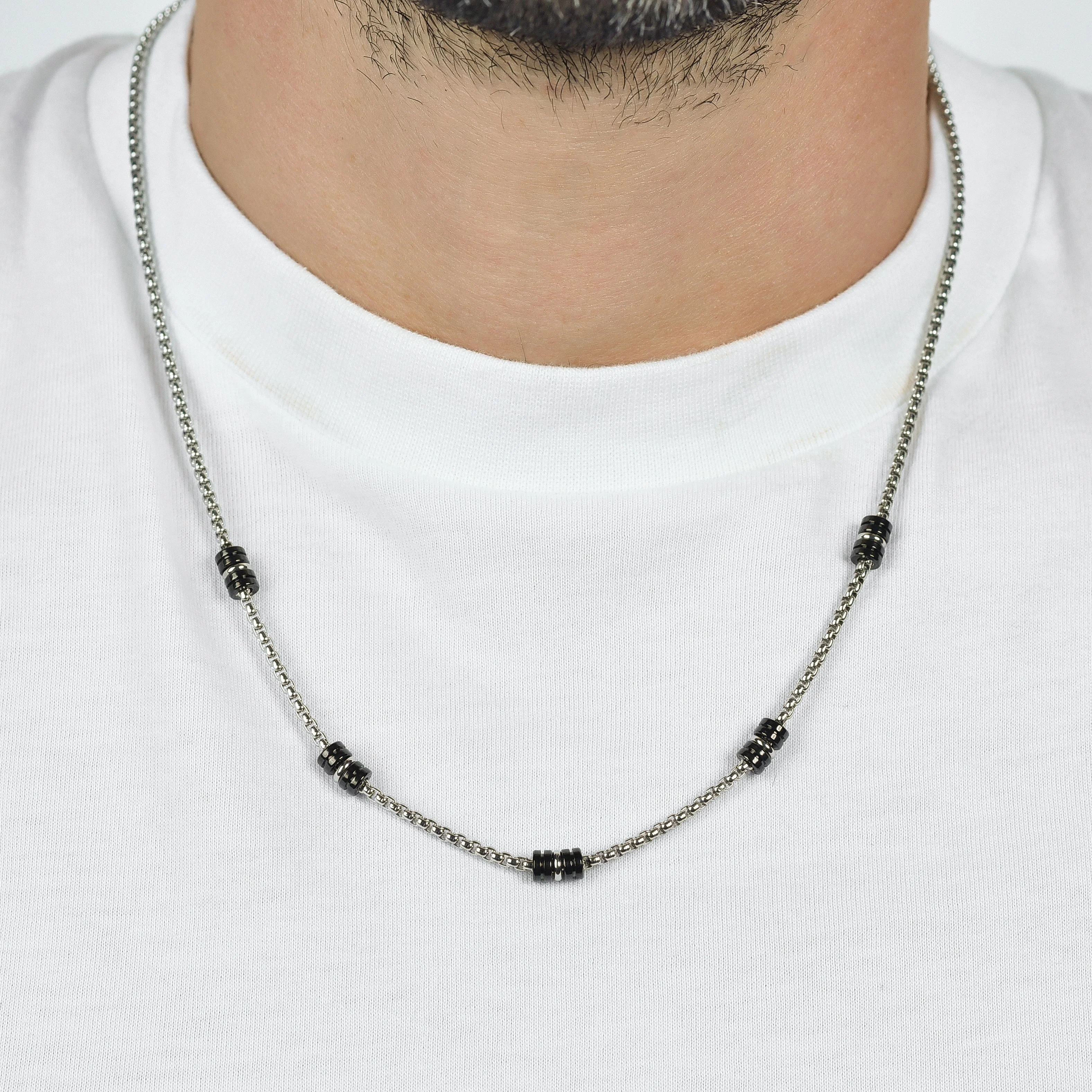 COLLANA UOMO IN ACCIAIO CON ELEMENTI IP NERO E SILVER - Image 2