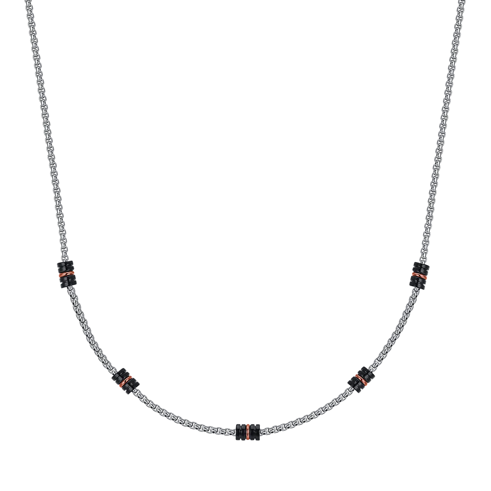 COLLANA UOMO IN ACCIAIO CON ELEMENTI IP NERO ED IP ROSE