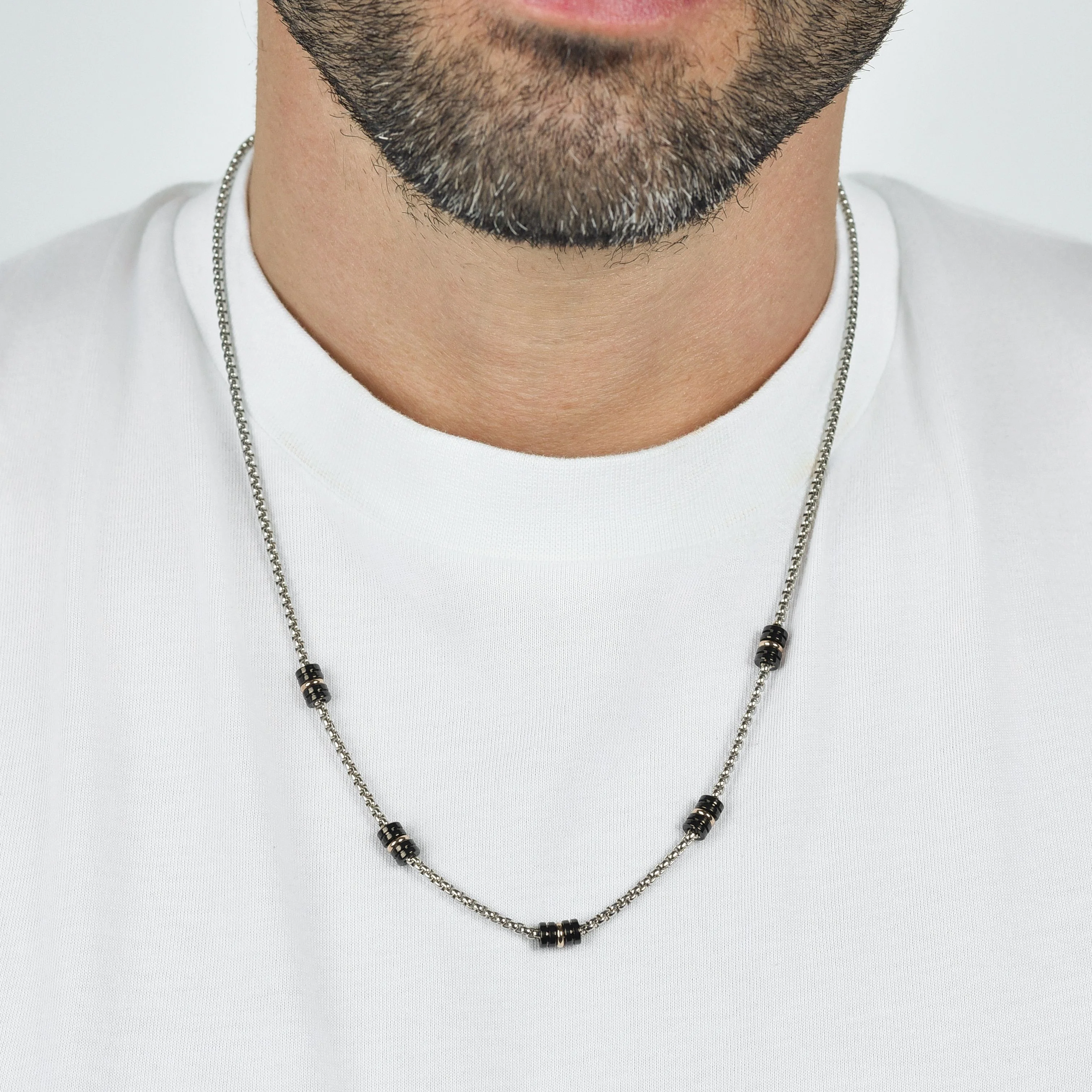 COLLANA UOMO IN ACCIAIO CON ELEMENTI IP NERO ED IP ROSE - Image 2
