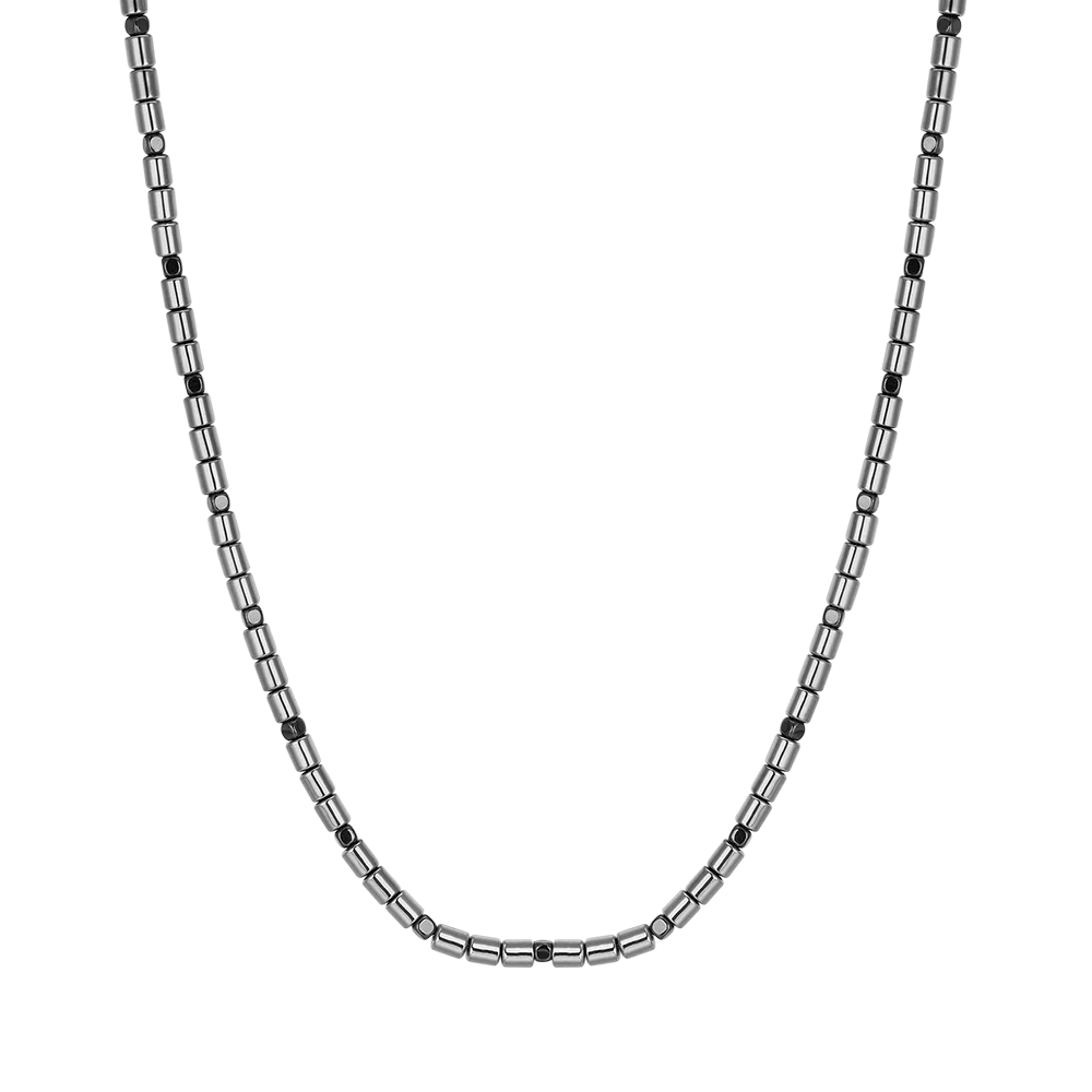 COLLANA UOMO IN ACCIAIO CON EMATITE SILVER E NERA