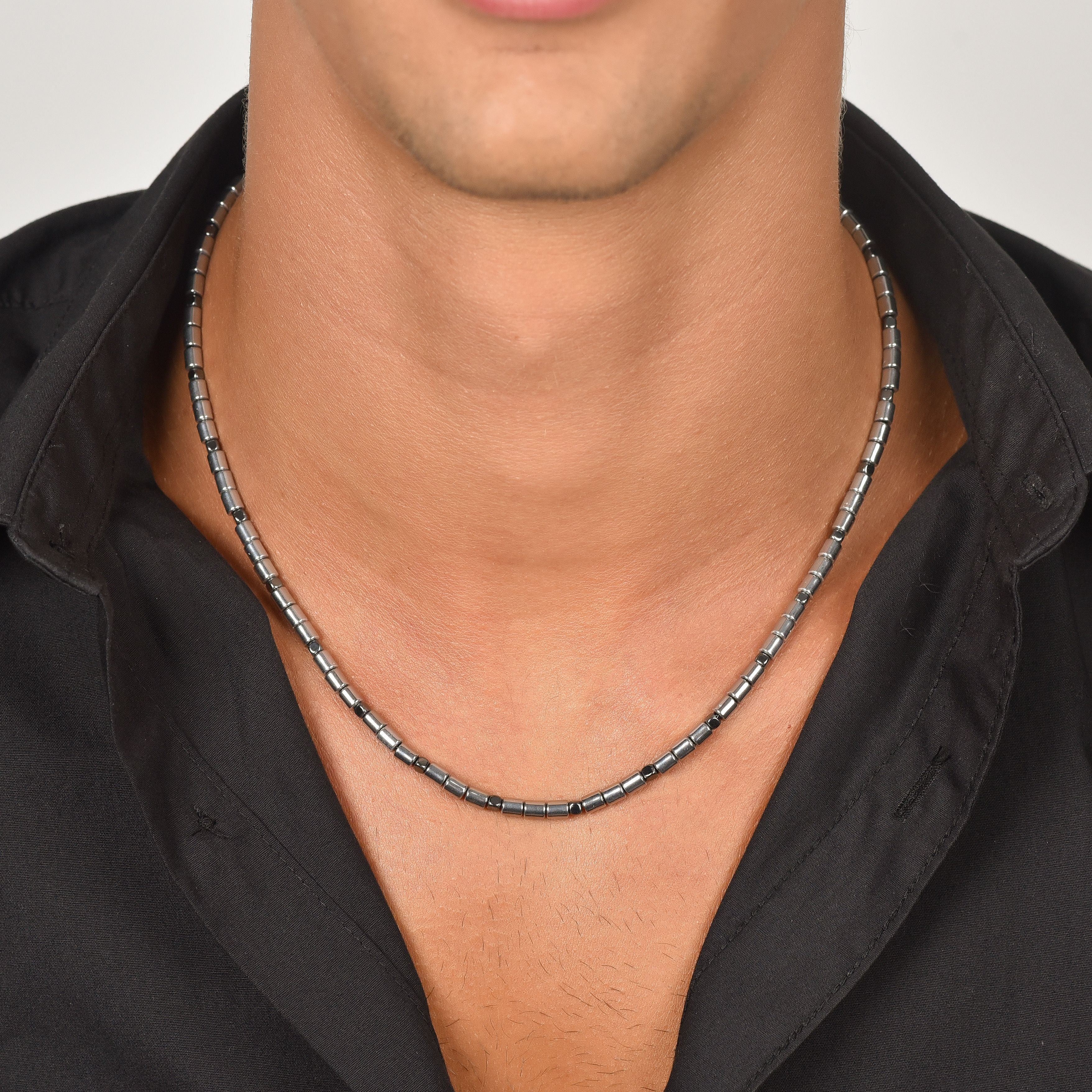 COLLANA UOMO IN ACCIAIO CON EMATITE SILVER E NERA - Image 2