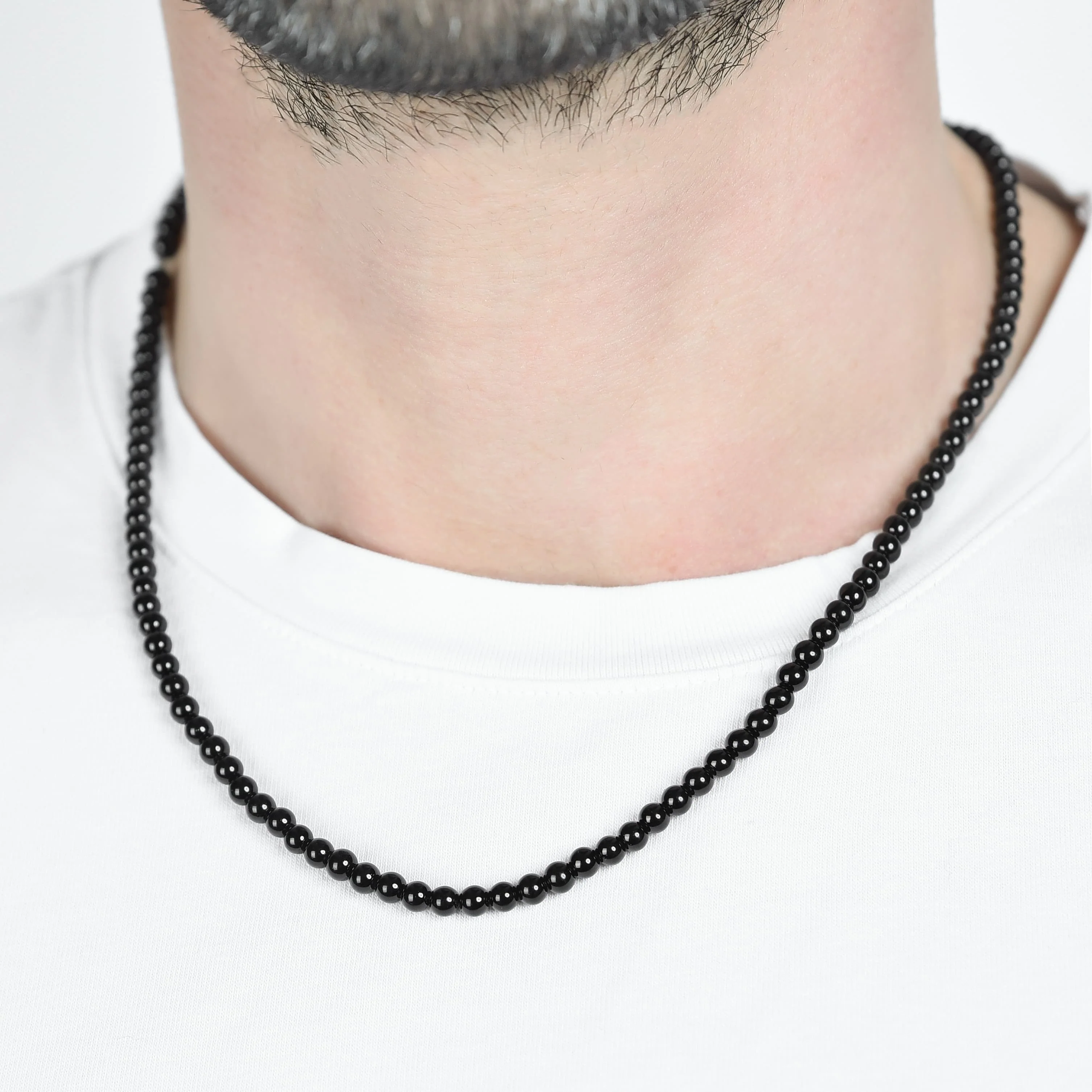 COLLANA UOMO IN ACCIAIO CON PERLE NERE - Image 2
