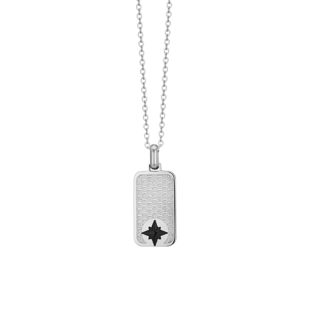 COLLANA UOMO IN ACCIAIO CON PIASTRA ROSA DEI VENTI