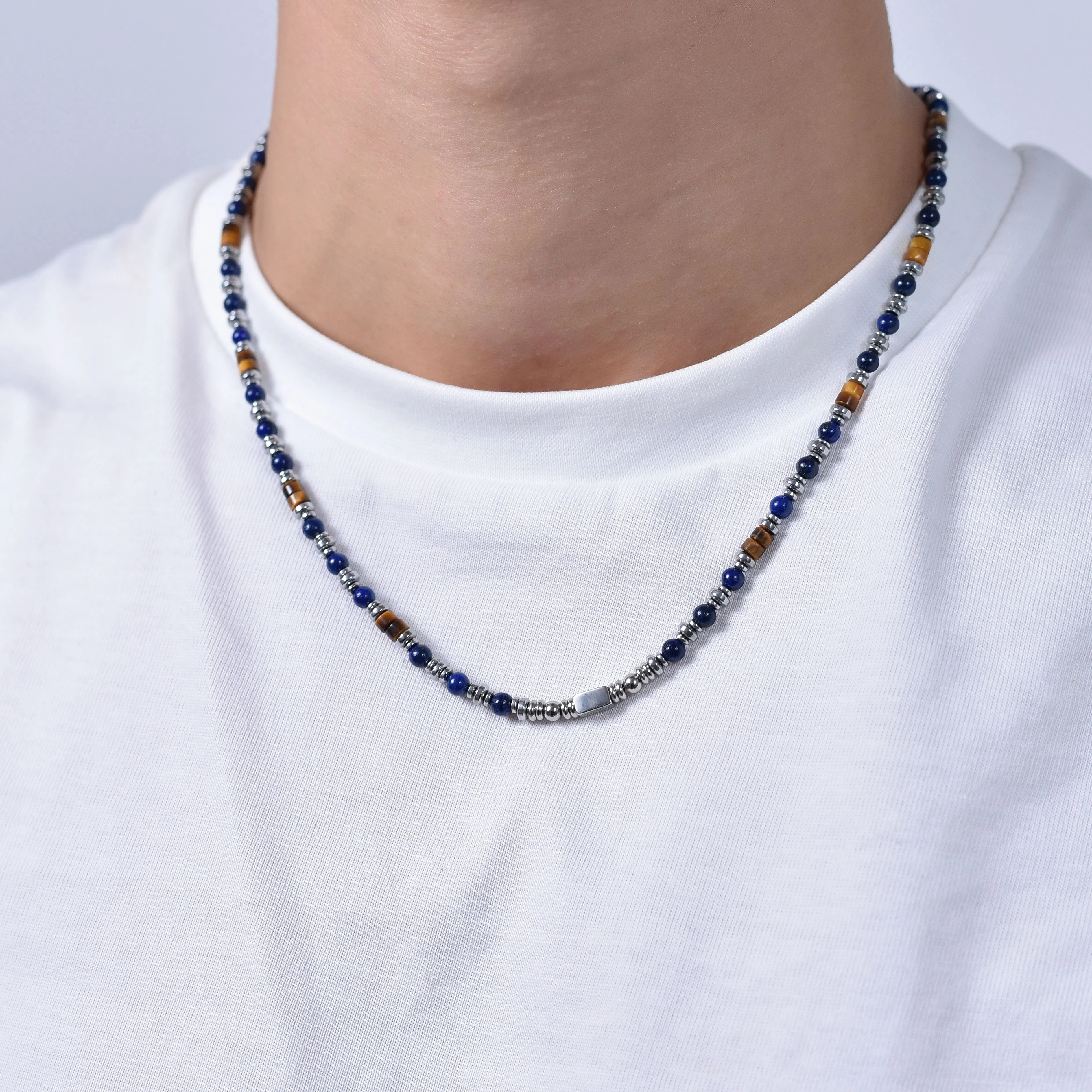COLLANA UOMO IN ACCIAIO CON PIETRA LAPIS - Image 2